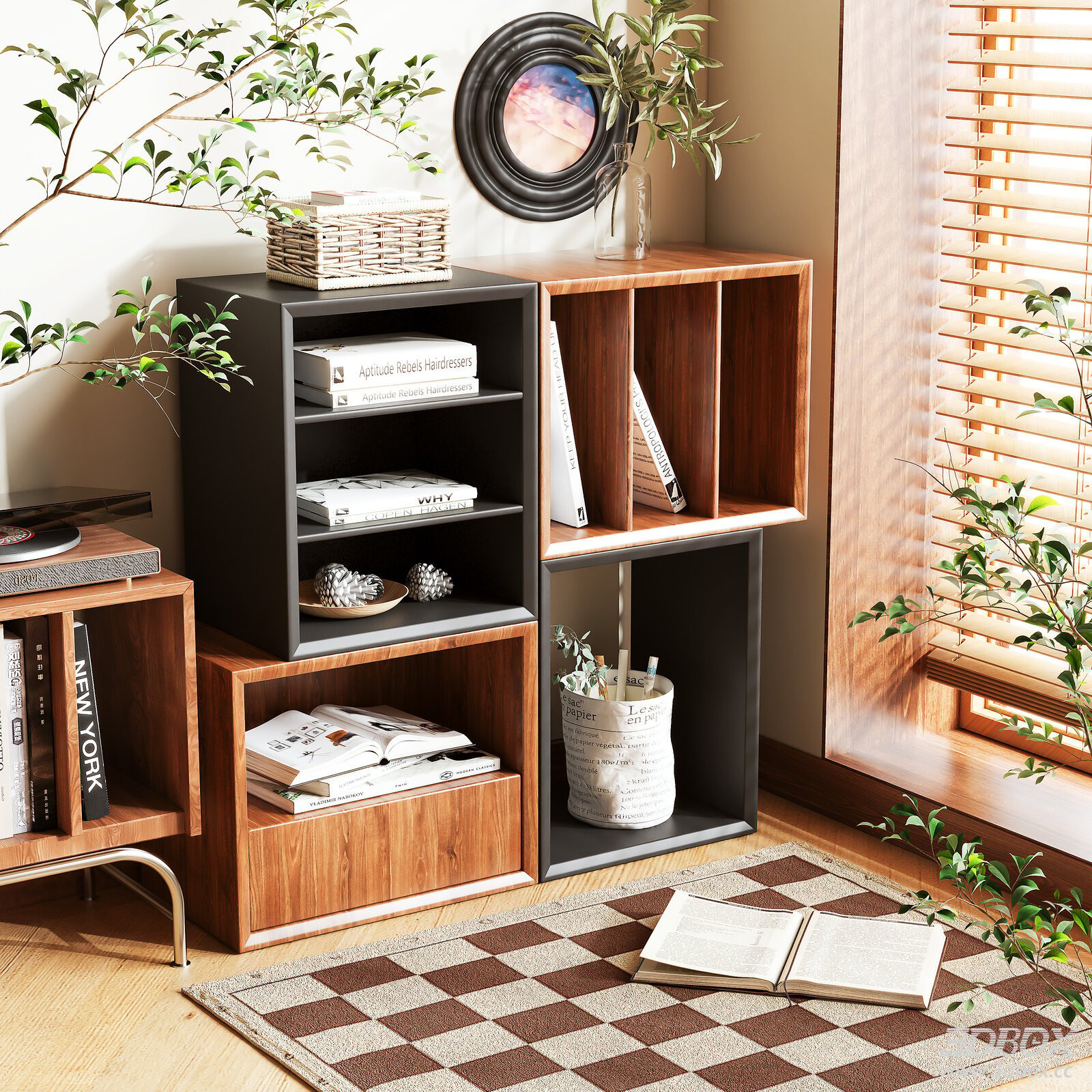 Modern Modular Wooden Storage Sideboard Bookshelf