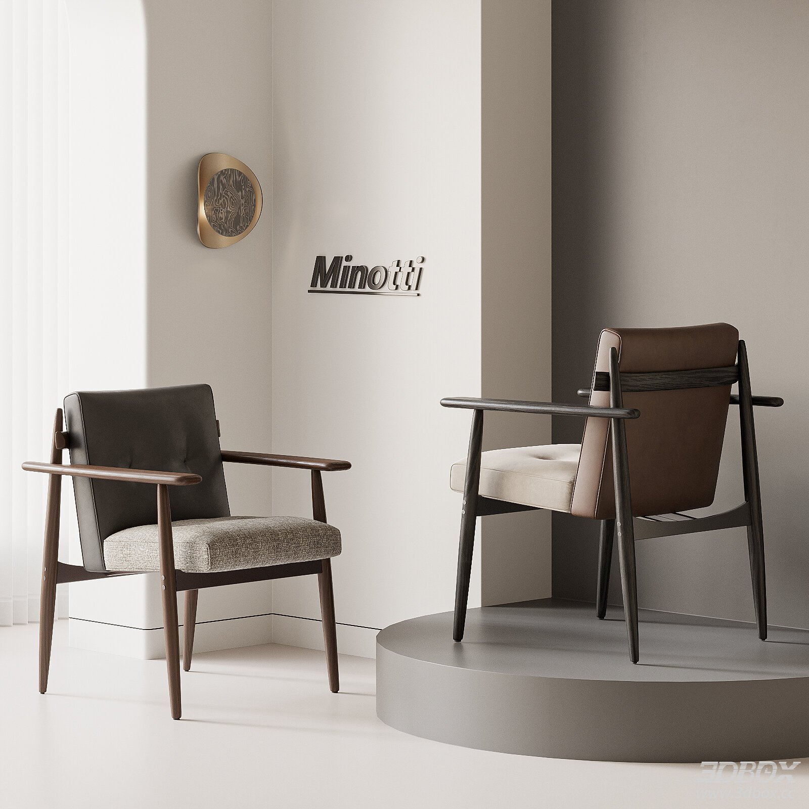 Modern Minotti Armchair Set Leather Fabric Wooden Dining Chairs