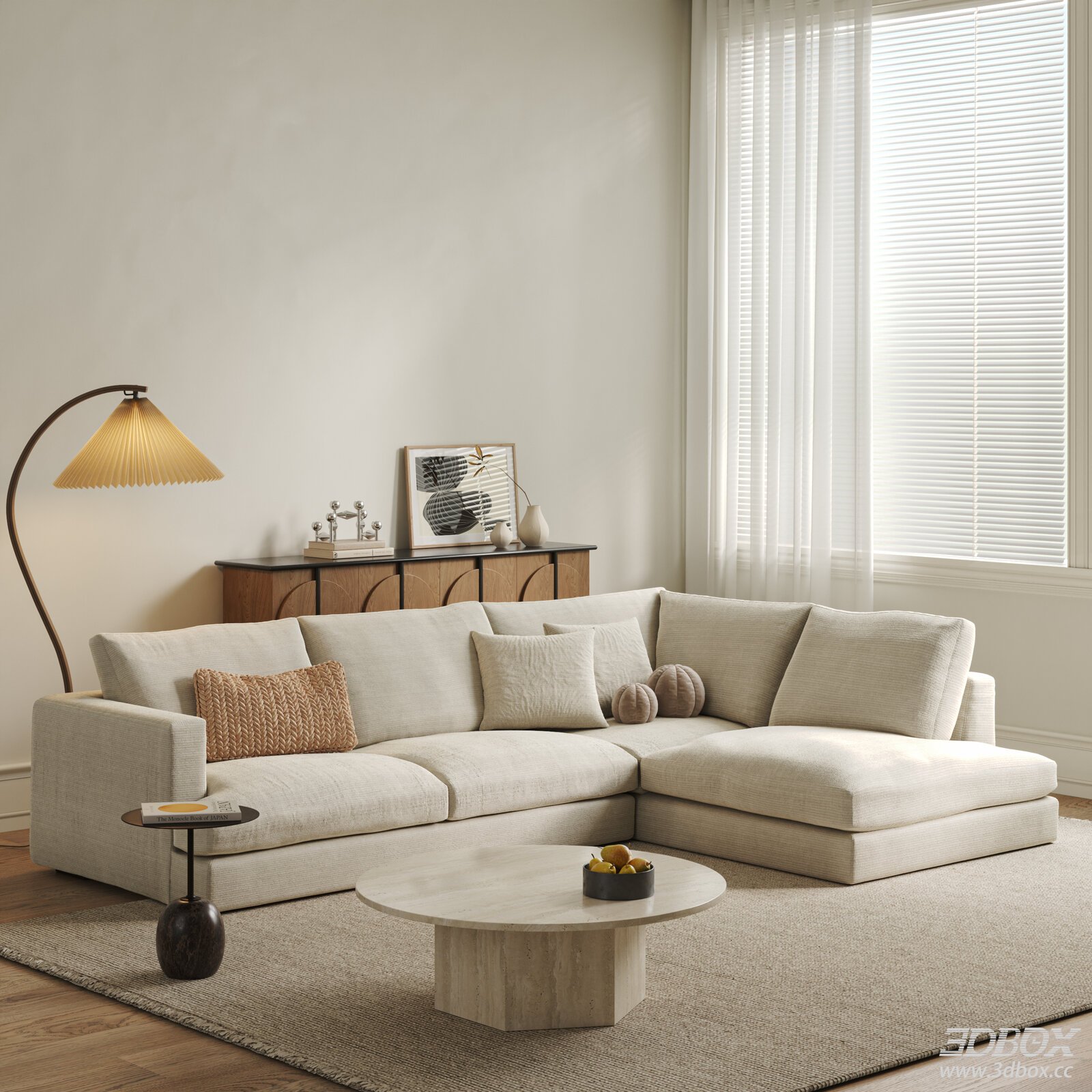 Modern Cream Style Living Room Sofa and Coffee Table Set