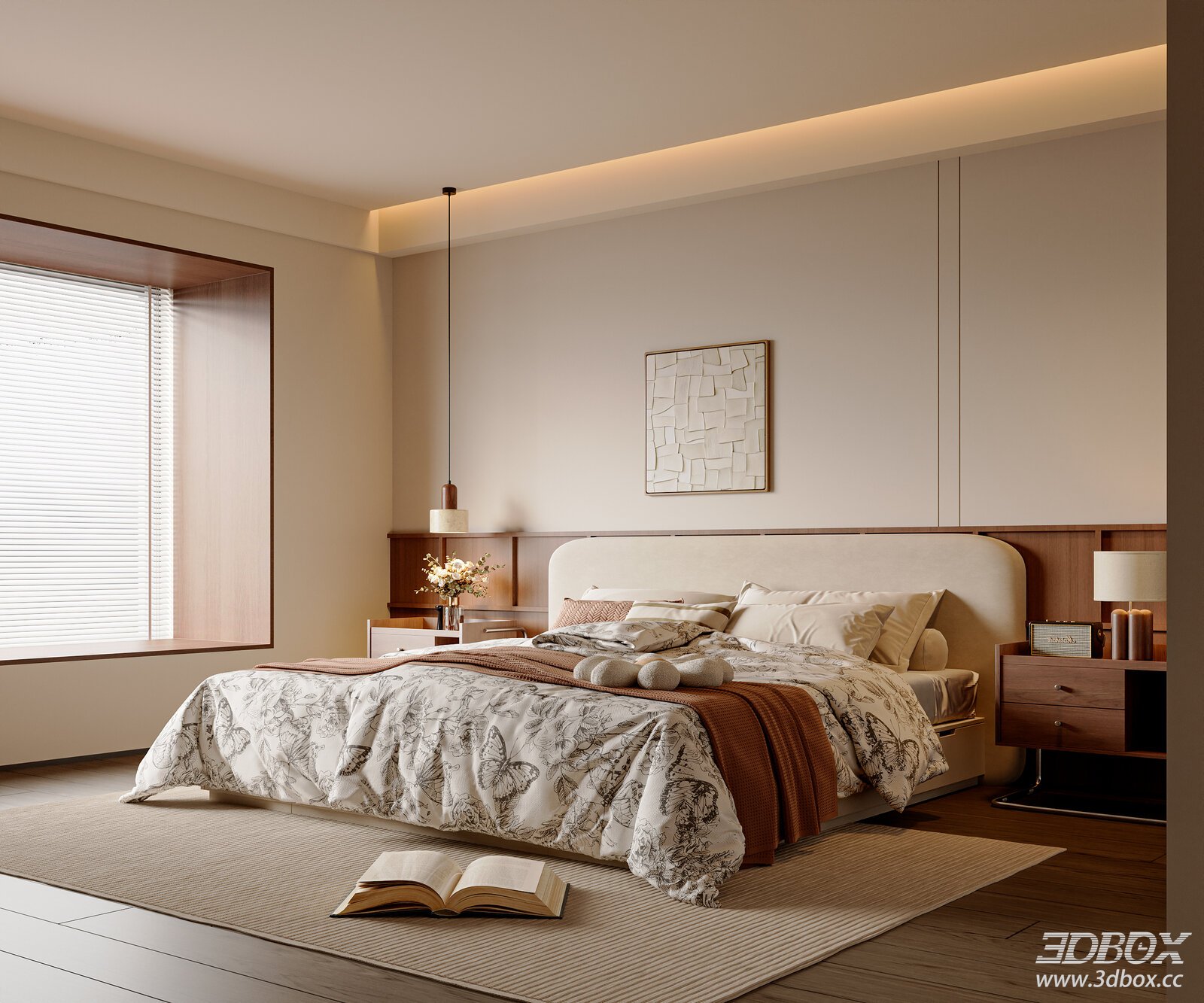 Mid-century modern master bedroom interior scene