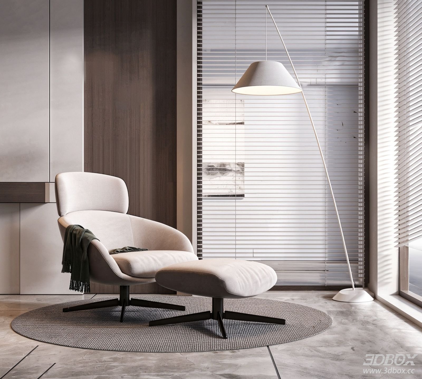 Modern Fabric Single Armchair with Ottoman