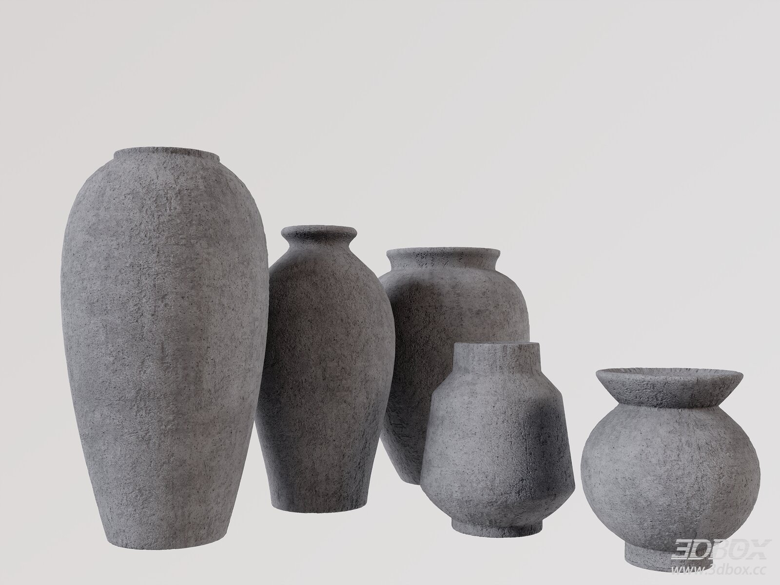 Set of Textured Concrete Decorative Vases