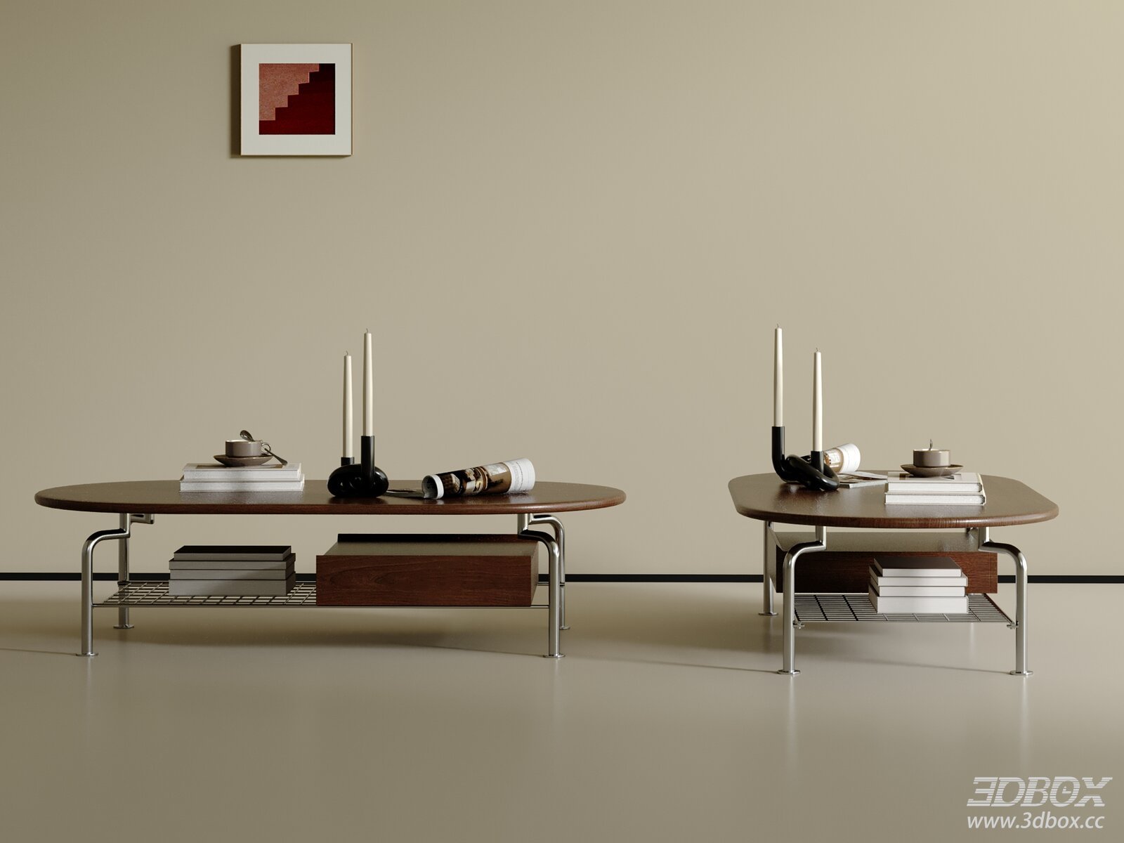 Modern Wooden Top Metal Leg Coffee Table Set