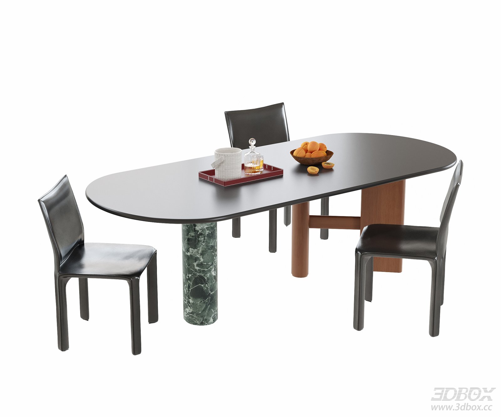 Modern Oval Dining Table and Leather Chairs Set