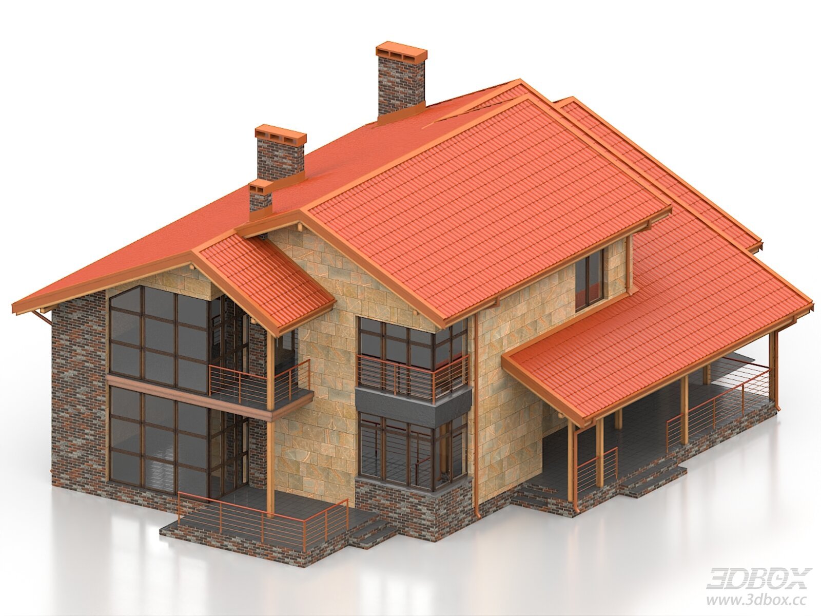 Two-story Modern Villa Exterior with Tiled Roof