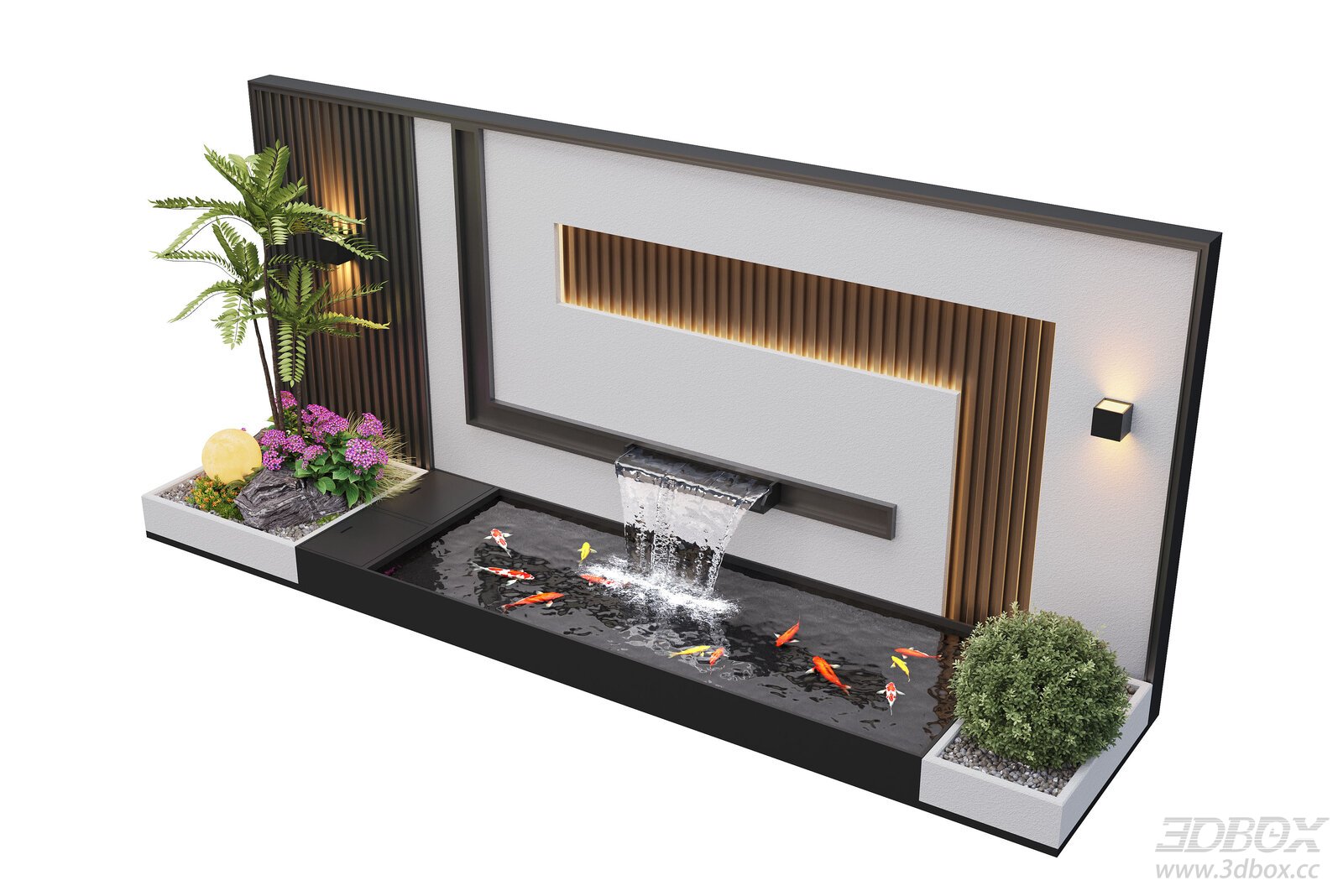 Modern Courtyard Water Feature Wall Koi Pond Landscape