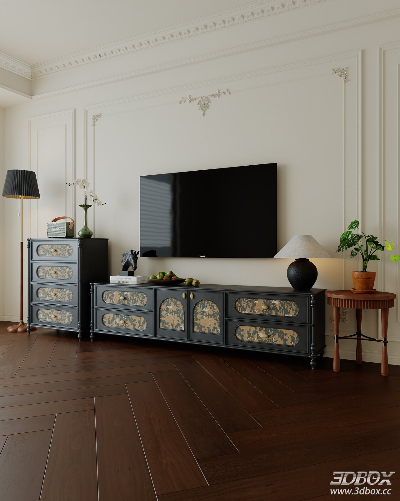 French Vintage Mid-century TV Cabinet Set