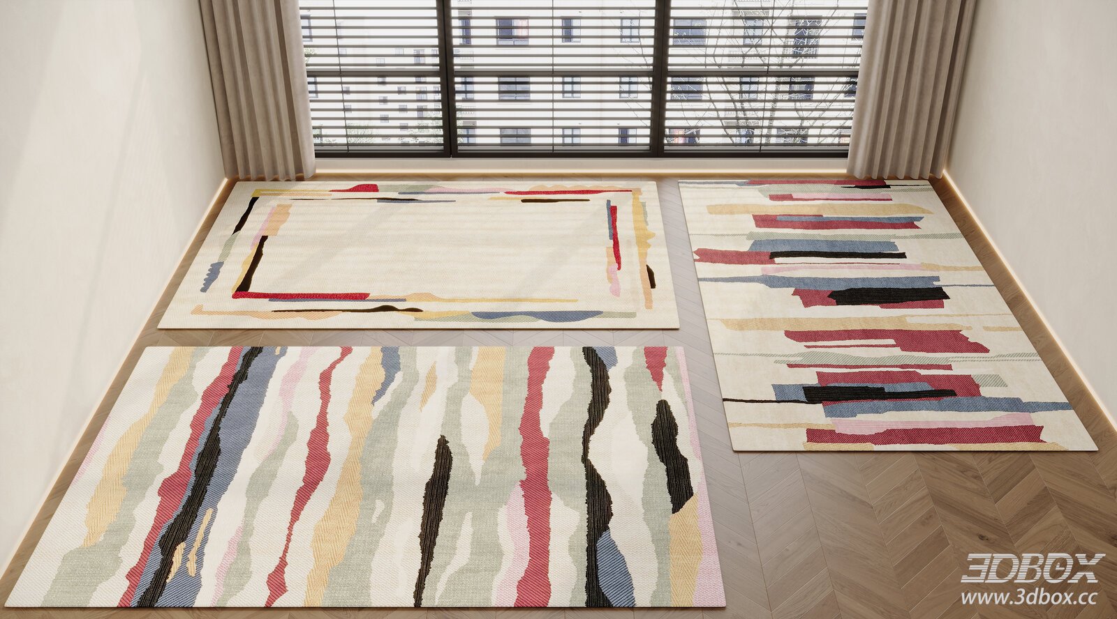 Modern Cream Style Abstract Geometric Carpet Set