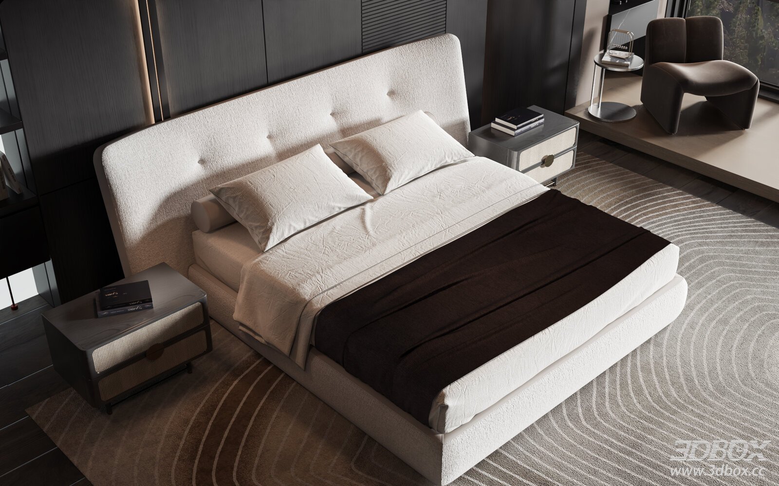 Modern Luxury Minimalist Bedroom with Fabric Double Bed