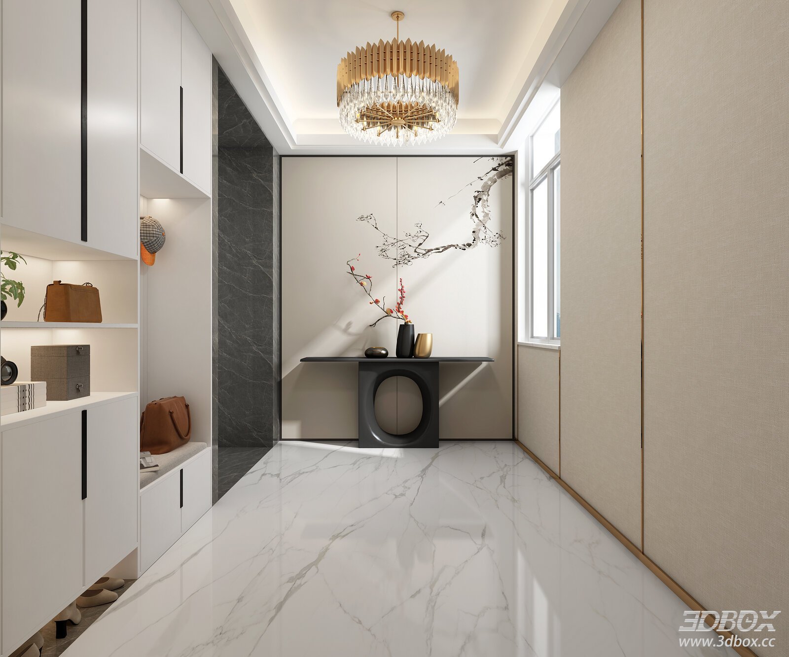 Modern Luxury Entry Hallway with Console Table and Shoe Cabinet