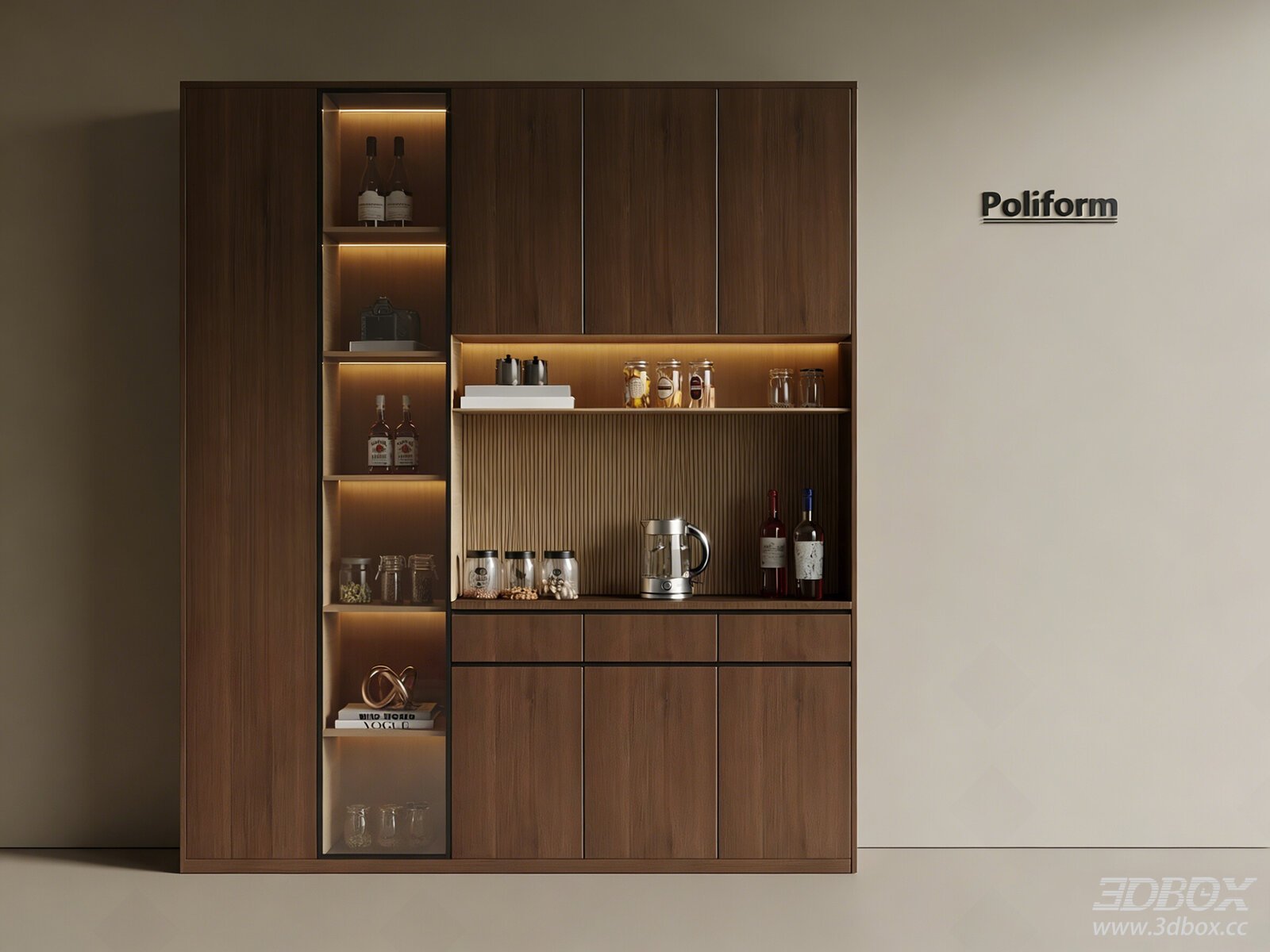 Modern Chinese Mid-century Walnut Wine Cabinet