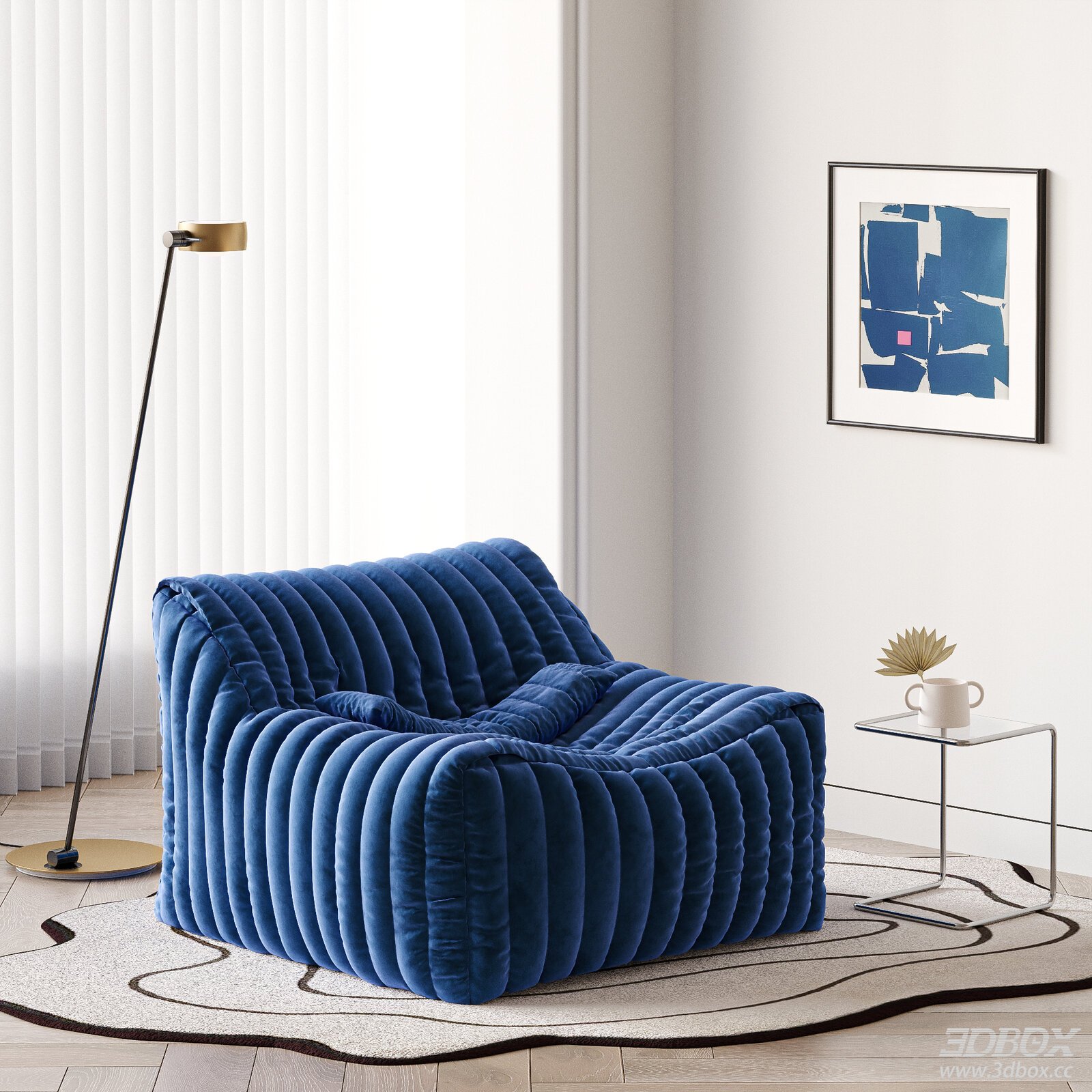 Modern Klein Blue Velvet Single Lazy Sofa Set