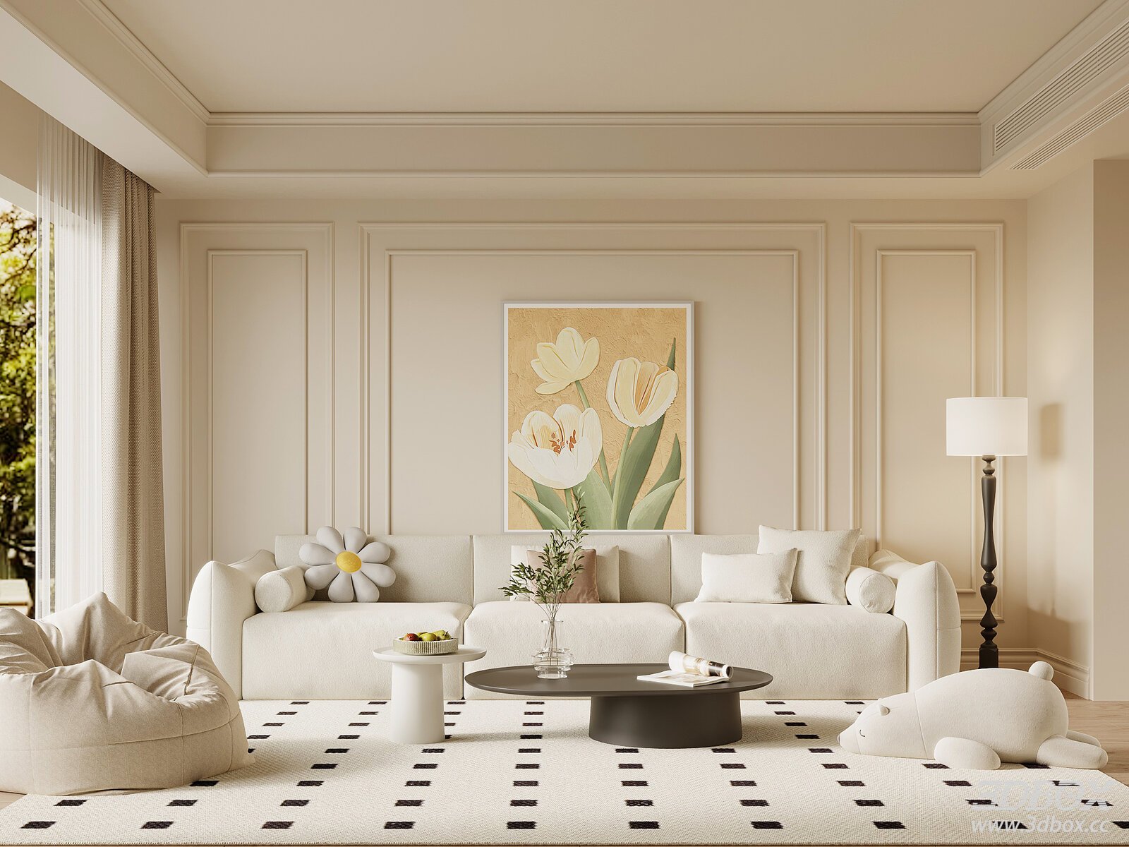 Modern Cream Style French Living Room Scene