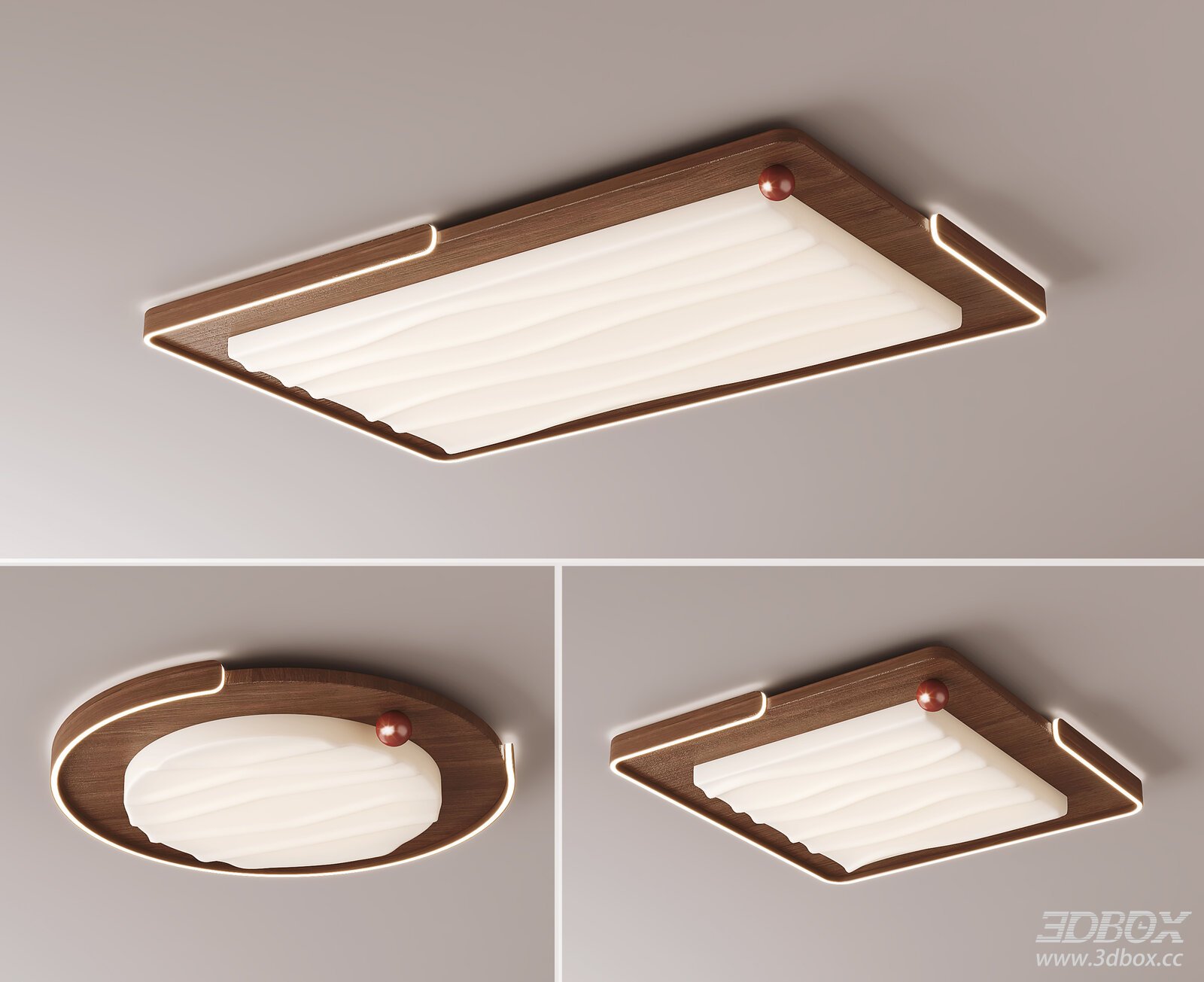 Mid-century Modern Wooden LED Ceiling Lamp Set