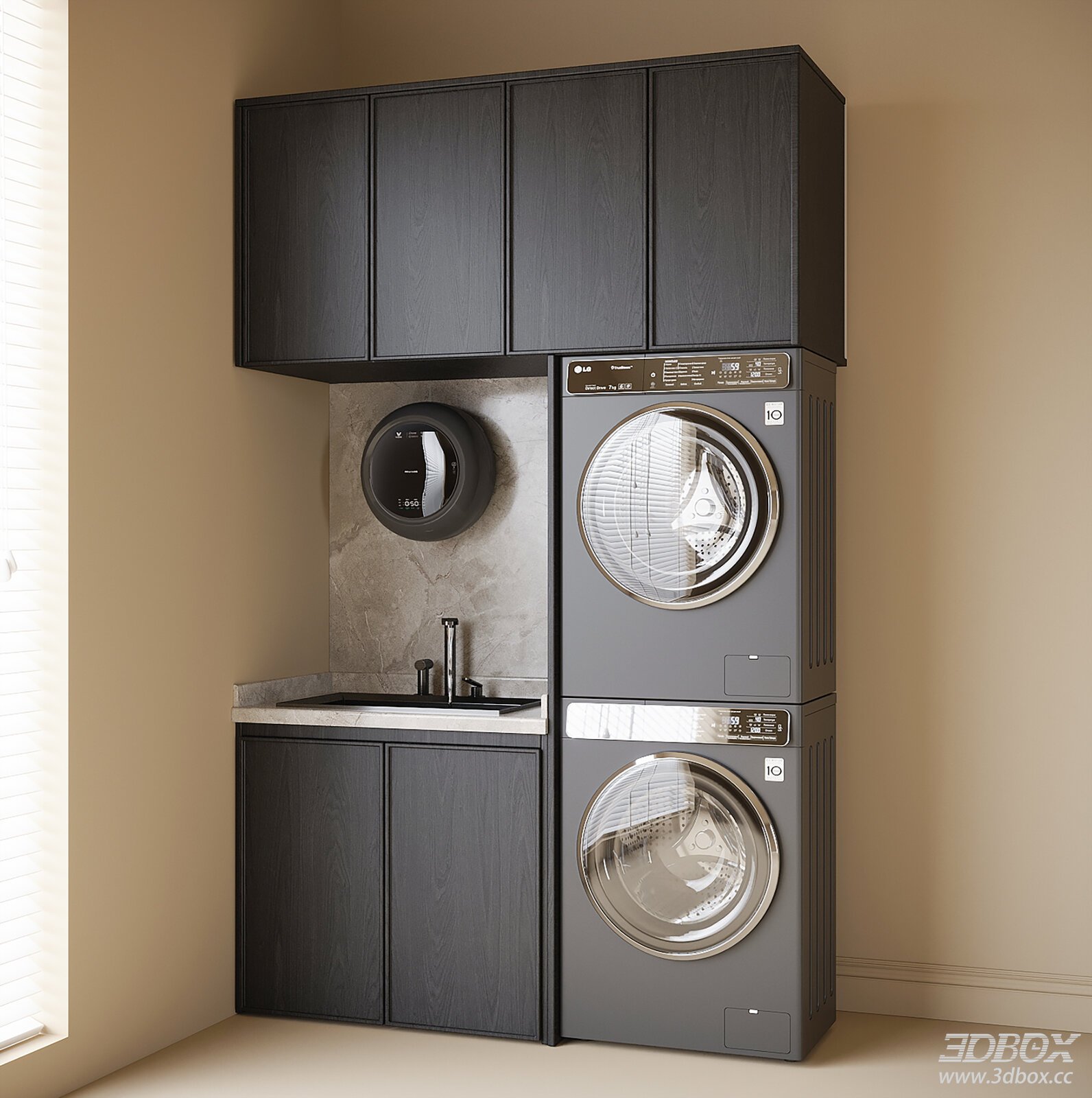Modern Laundry Cabinet with Washer and Dryer Set