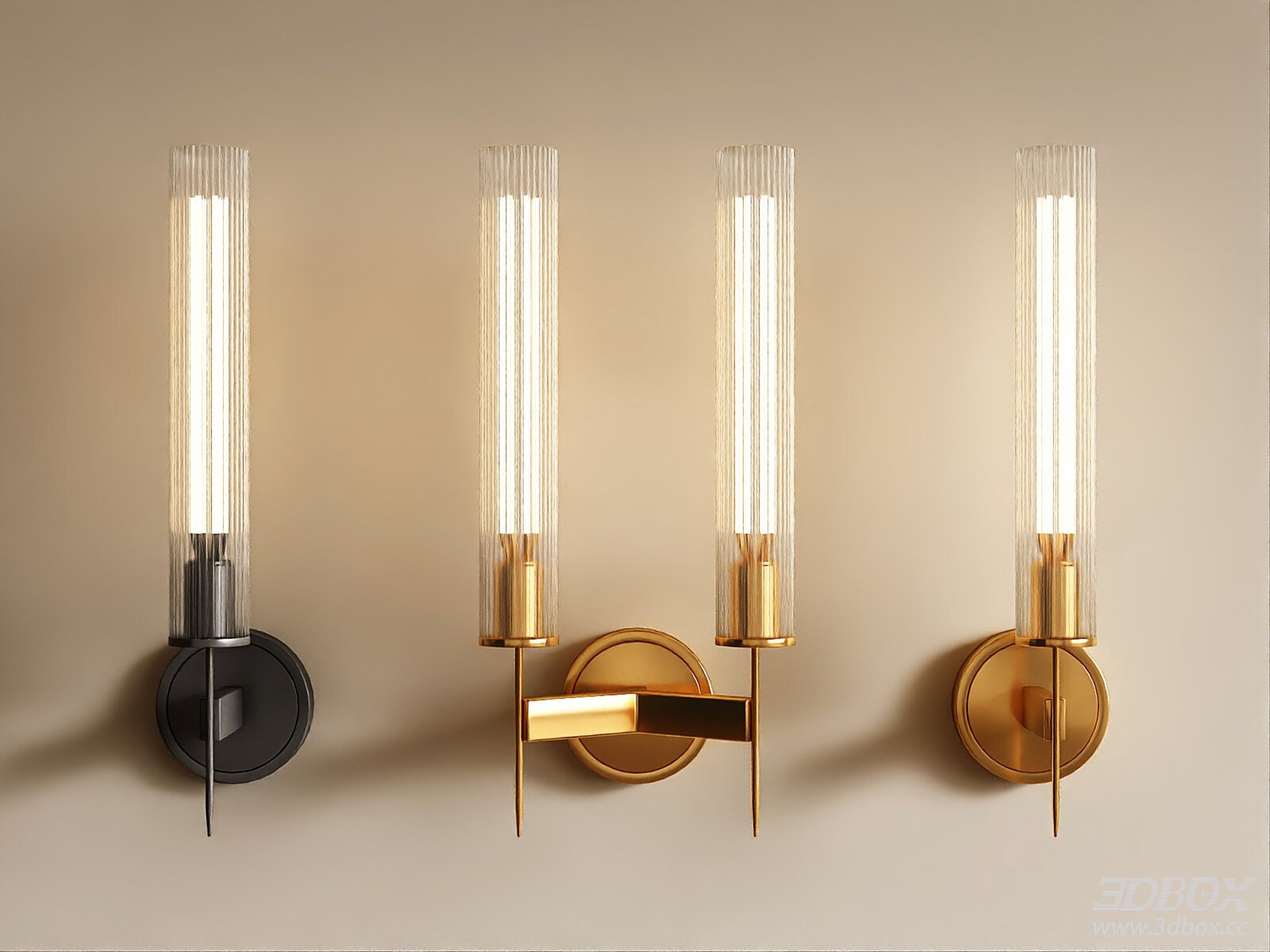 Modern French Style Brass Glass Wall Sconce Set