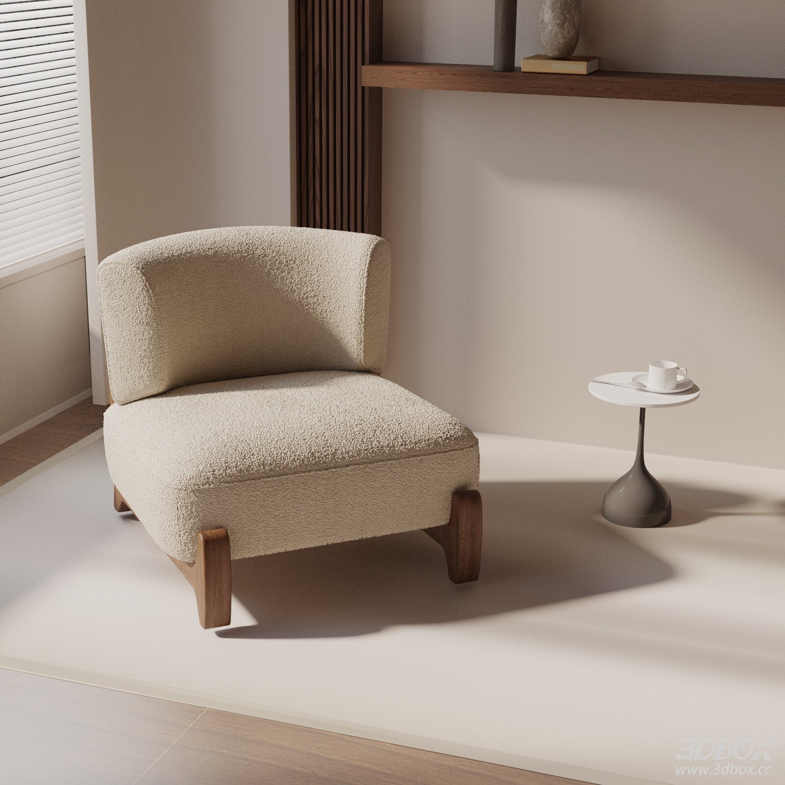 Modern Minimalist Boucle Fabric Armchair with Wooden Legs