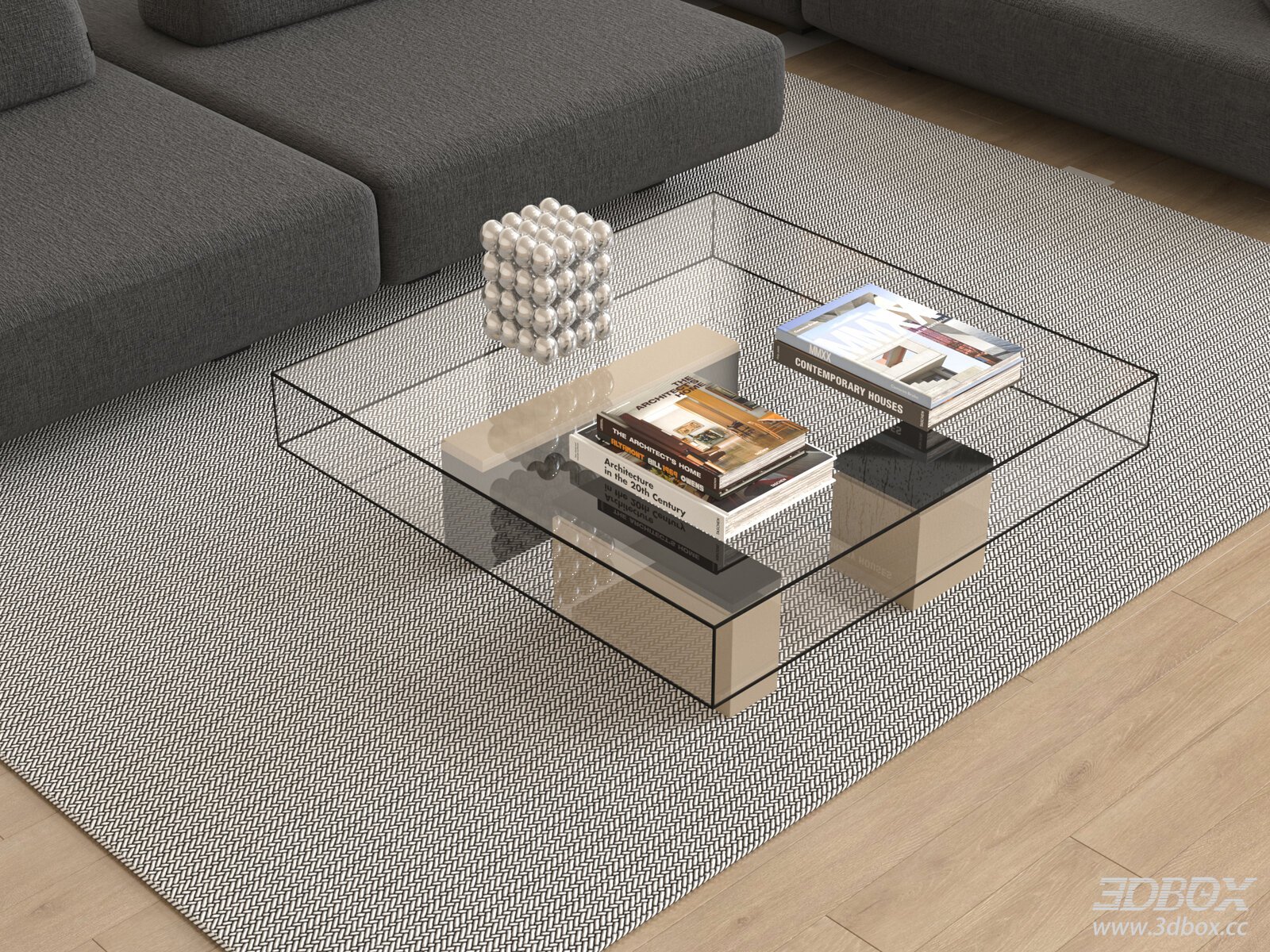 Modern Square Glass Coffee Table with Wooden Base