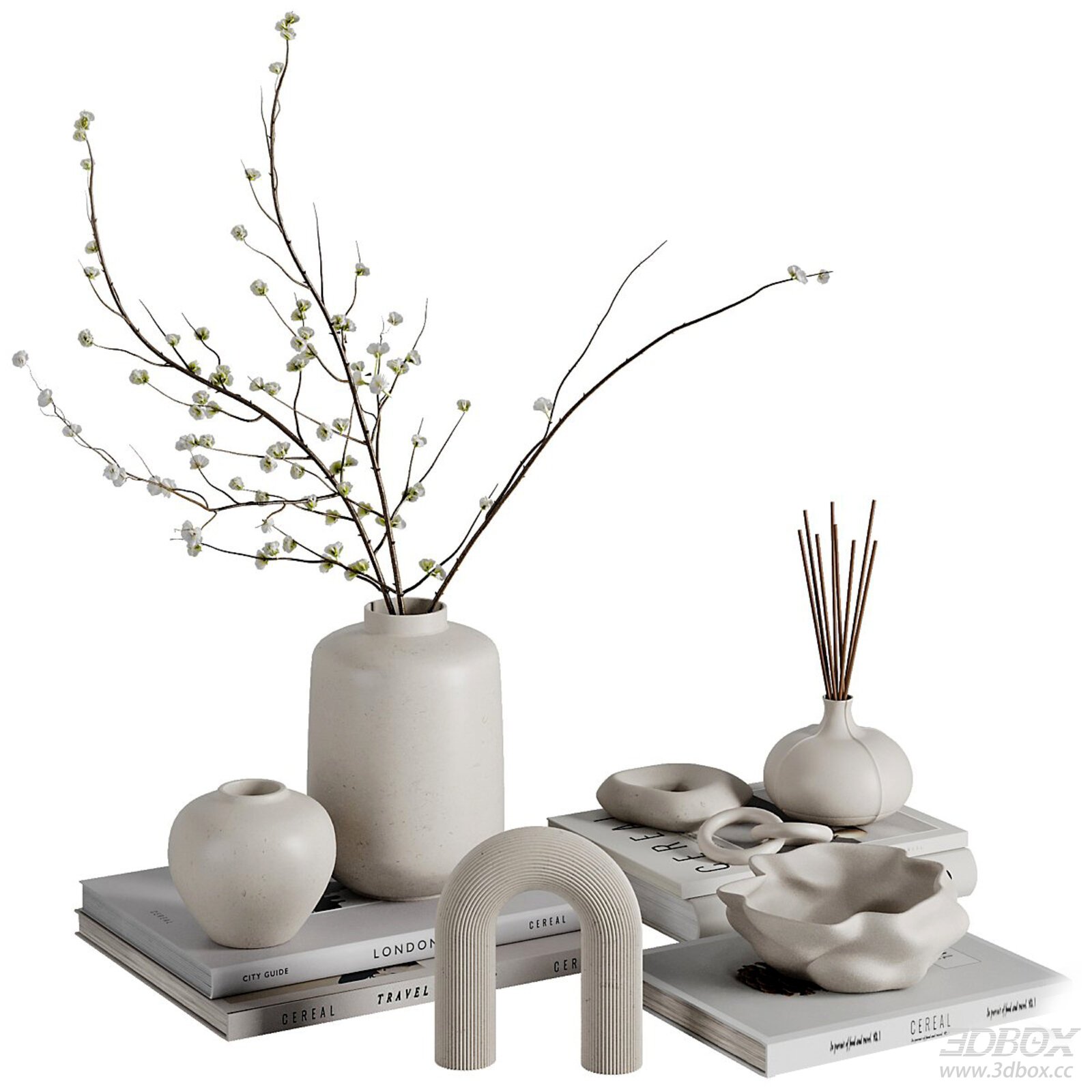 Modern Minimalist Ceramic Decorative Set with Vases and Books