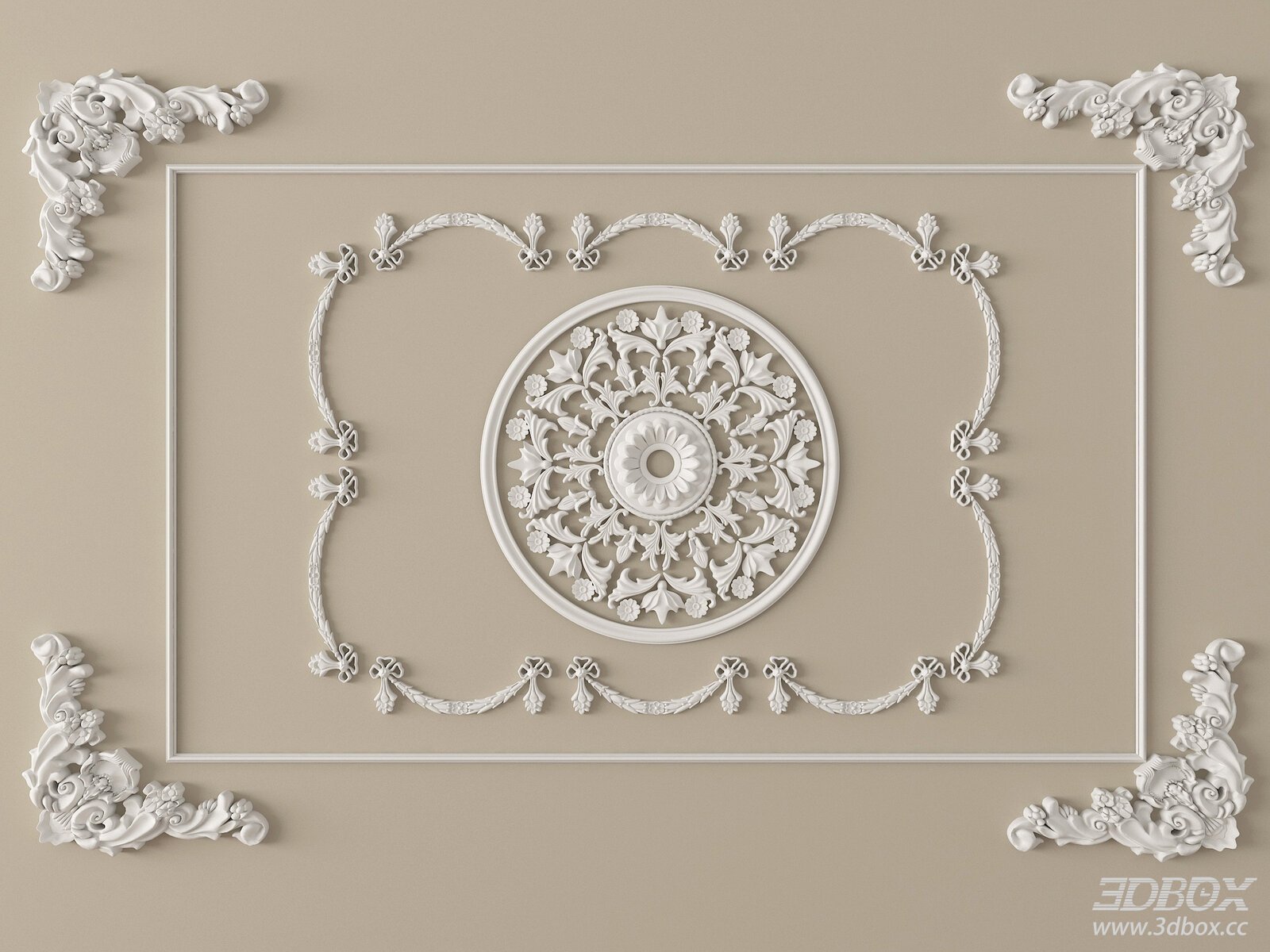 French Style Carved Decorative Plaster Ceiling Rosette Set