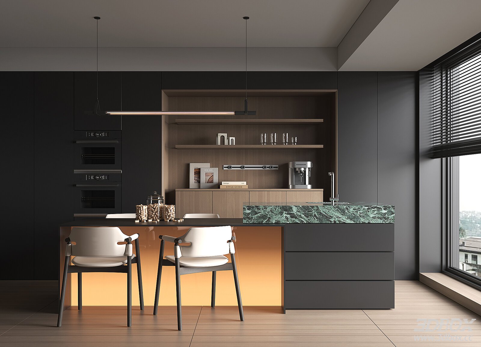 Modern Kitchen Island Dining Room Scene