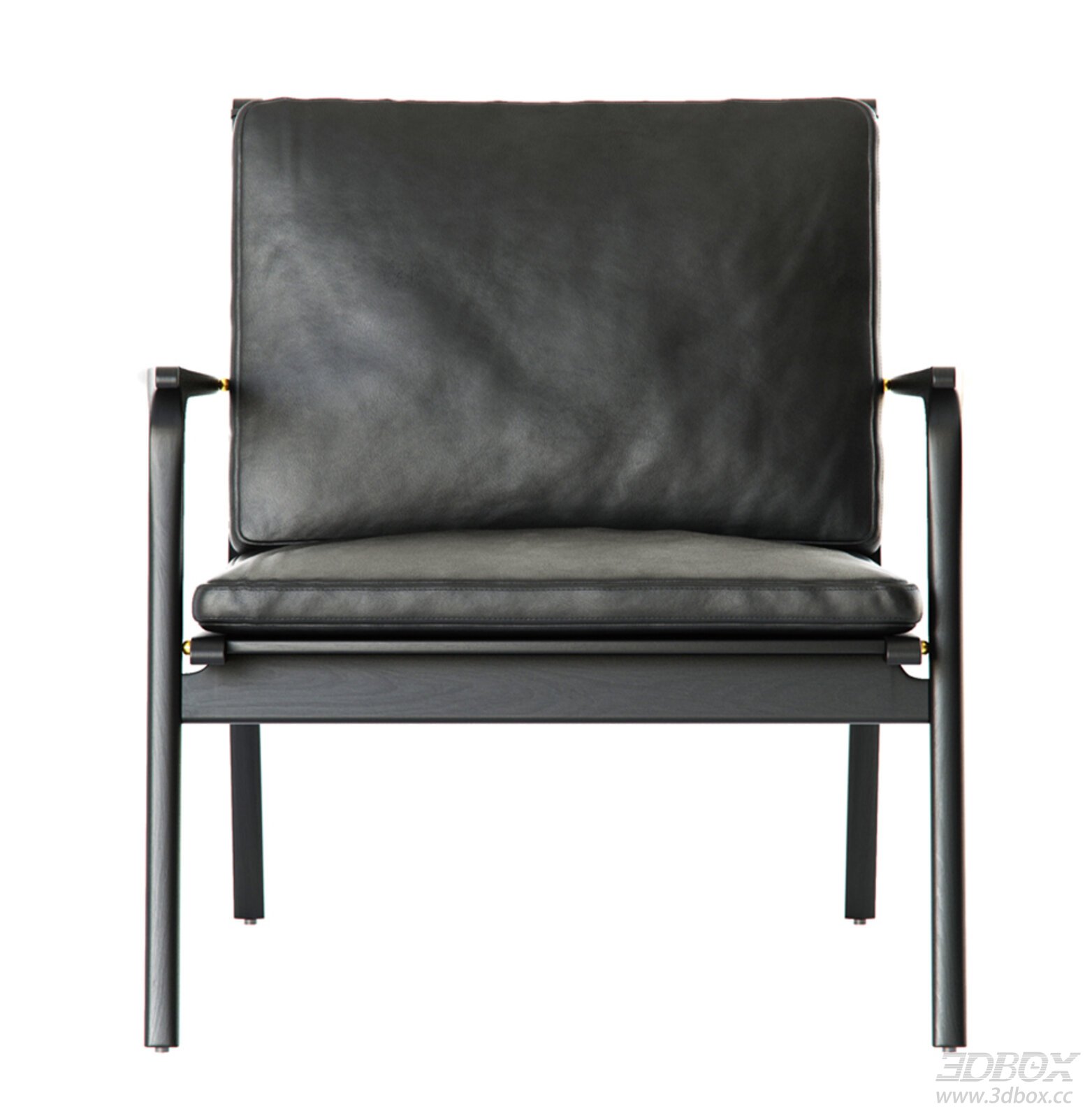Modern Black Leather Armchair with Wooden Frame