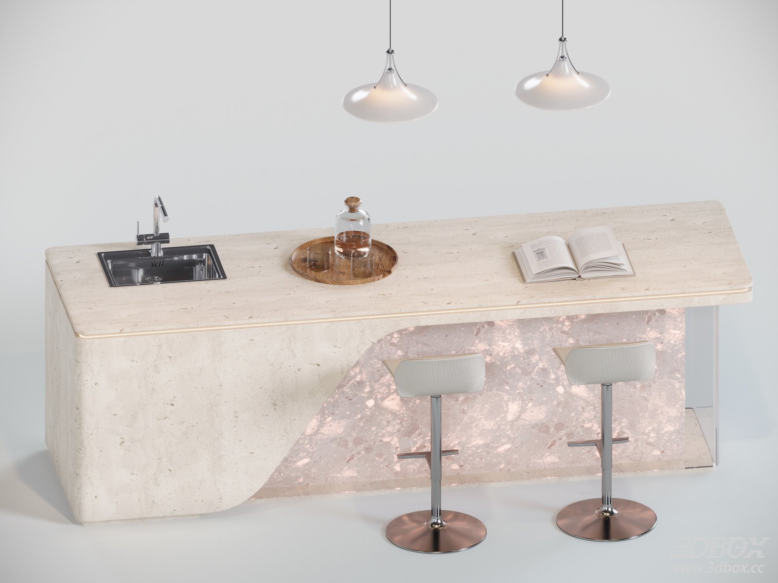 Modern Cream Style Travertine Home Bar Counter Set