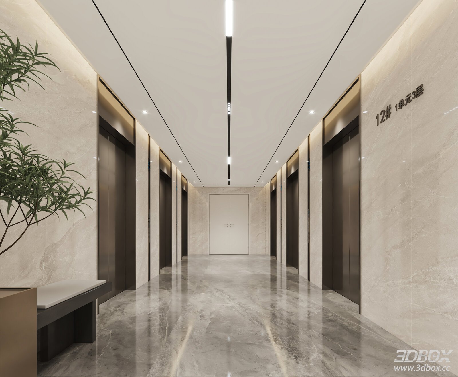 Modern Residential Elevator Lobby Hallway Scene