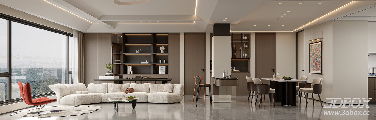 Modern Italian Minimalist Living and Dining Room Interior