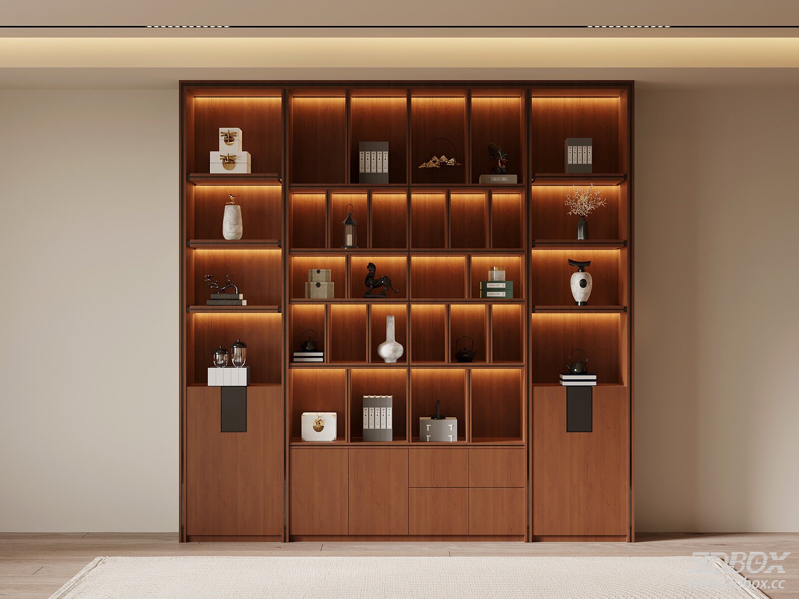 New Chinese Style Wooden Display Cabinet Bookshelf with Lighting