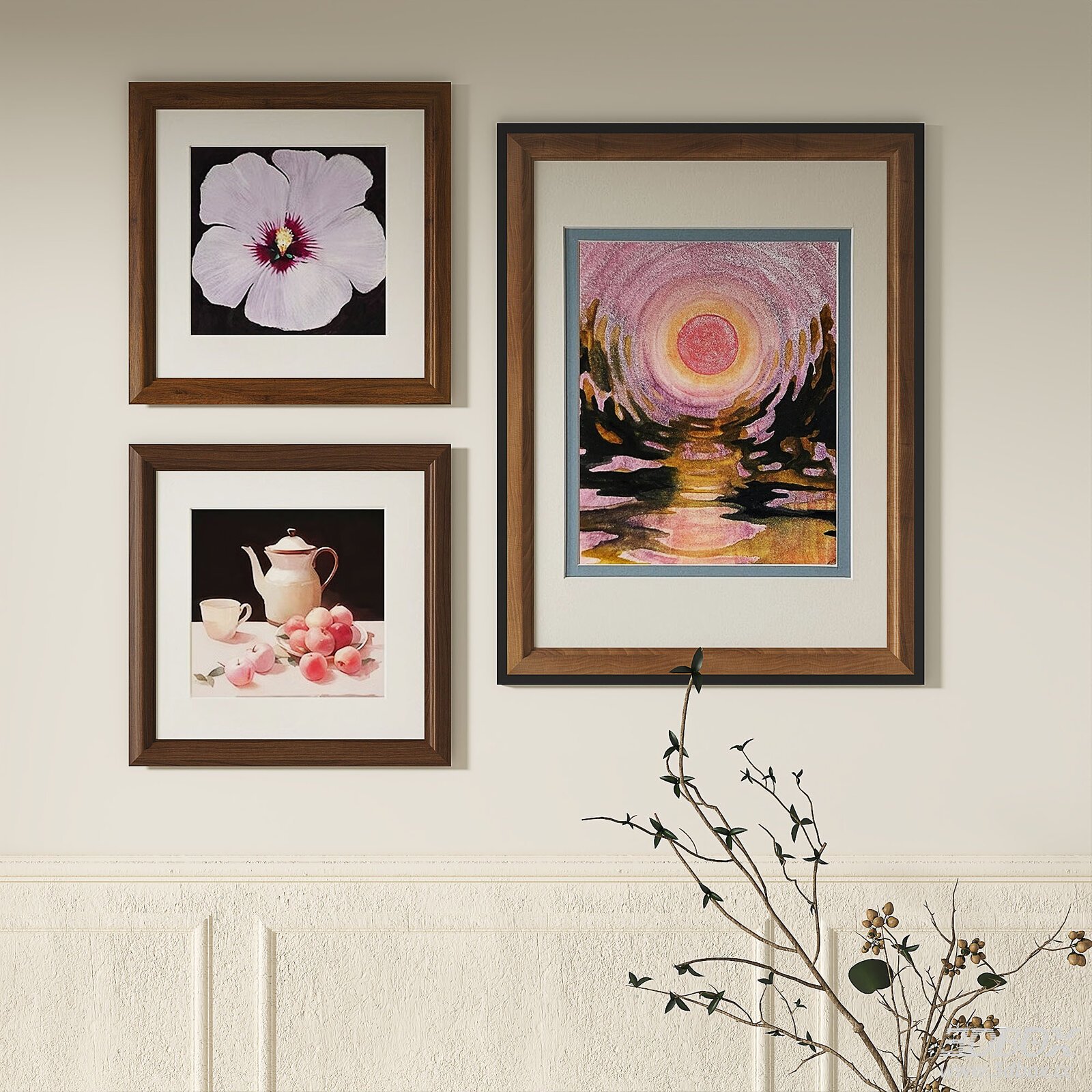 Retro Luxury Wooden Framed Decorative Painting Set