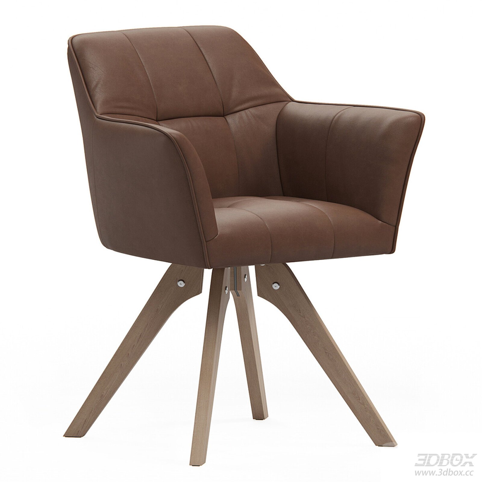 Modern Luxury Brown Leather Armchair with Wooden Base