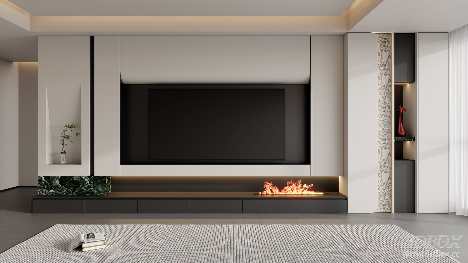 Modern Minimalist TV Wall with Fireplace for Living Room
