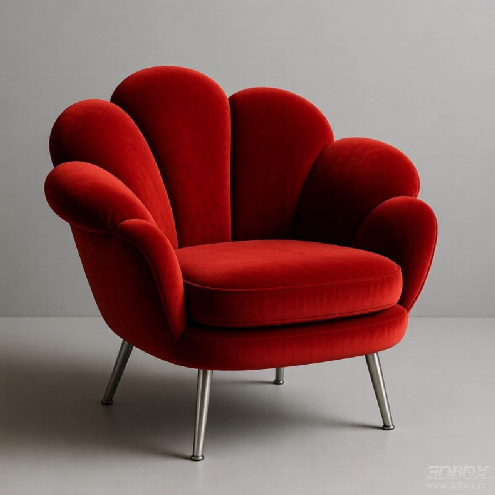 Red Velvet Modern Accent Armchair with Metal Legs