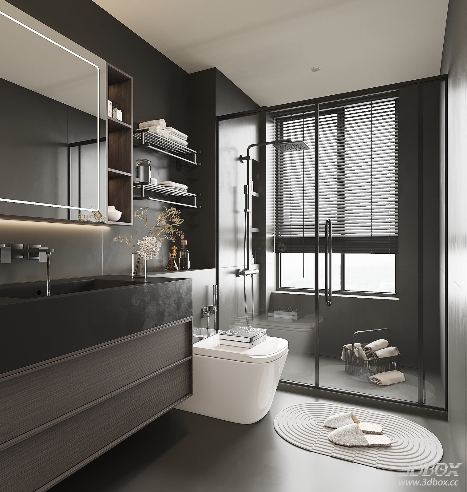 Modern Dark Style Bathroom Scene