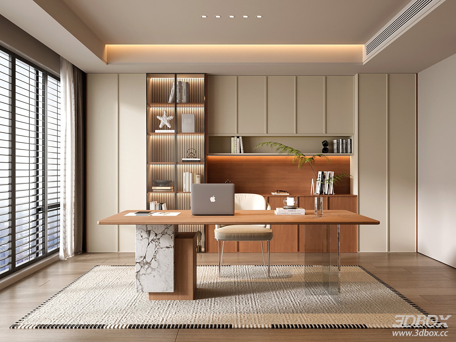 Modern Mid-Century Study Room Interior Scene