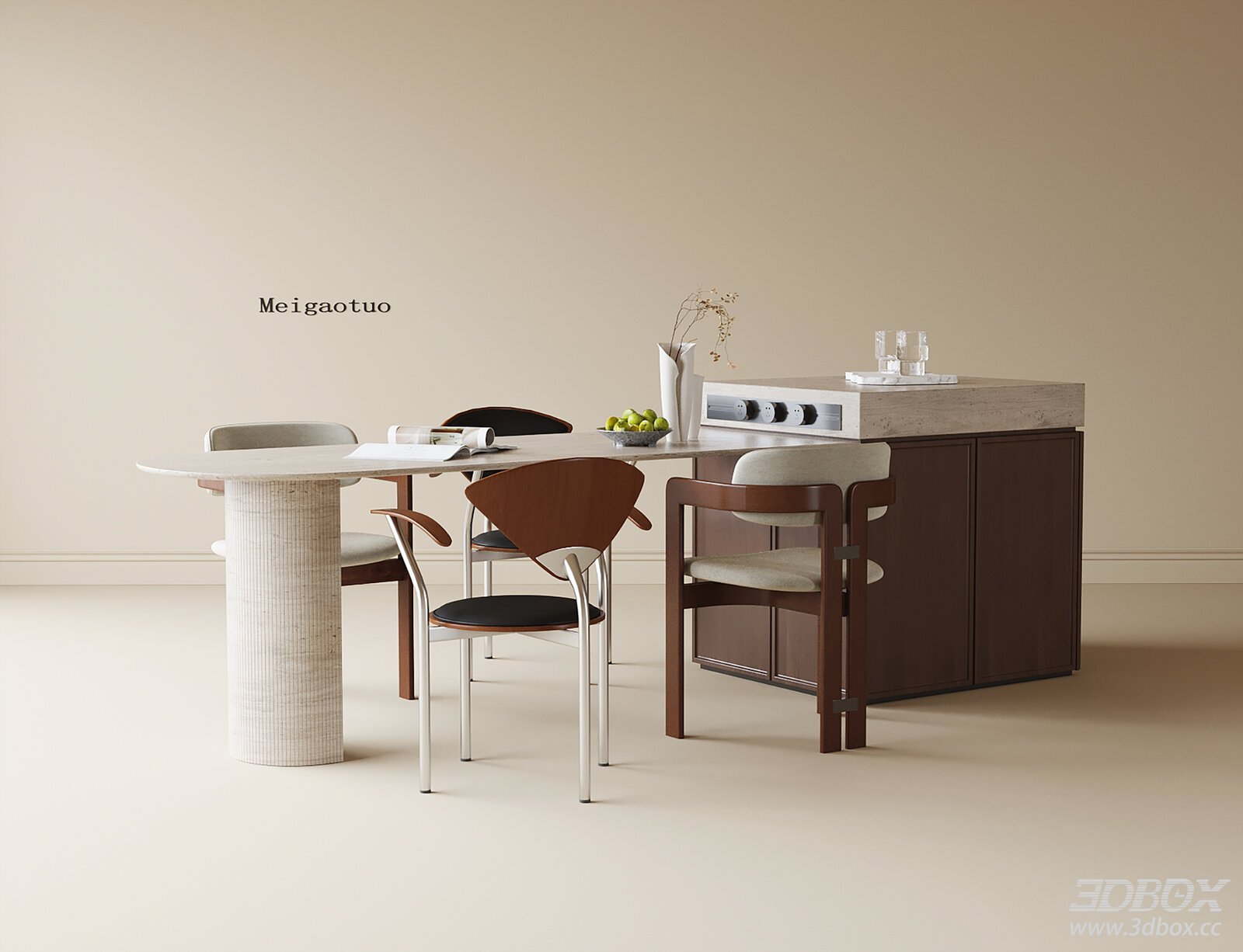 Modern Marble Dining Table with Kitchen Island and Chairs