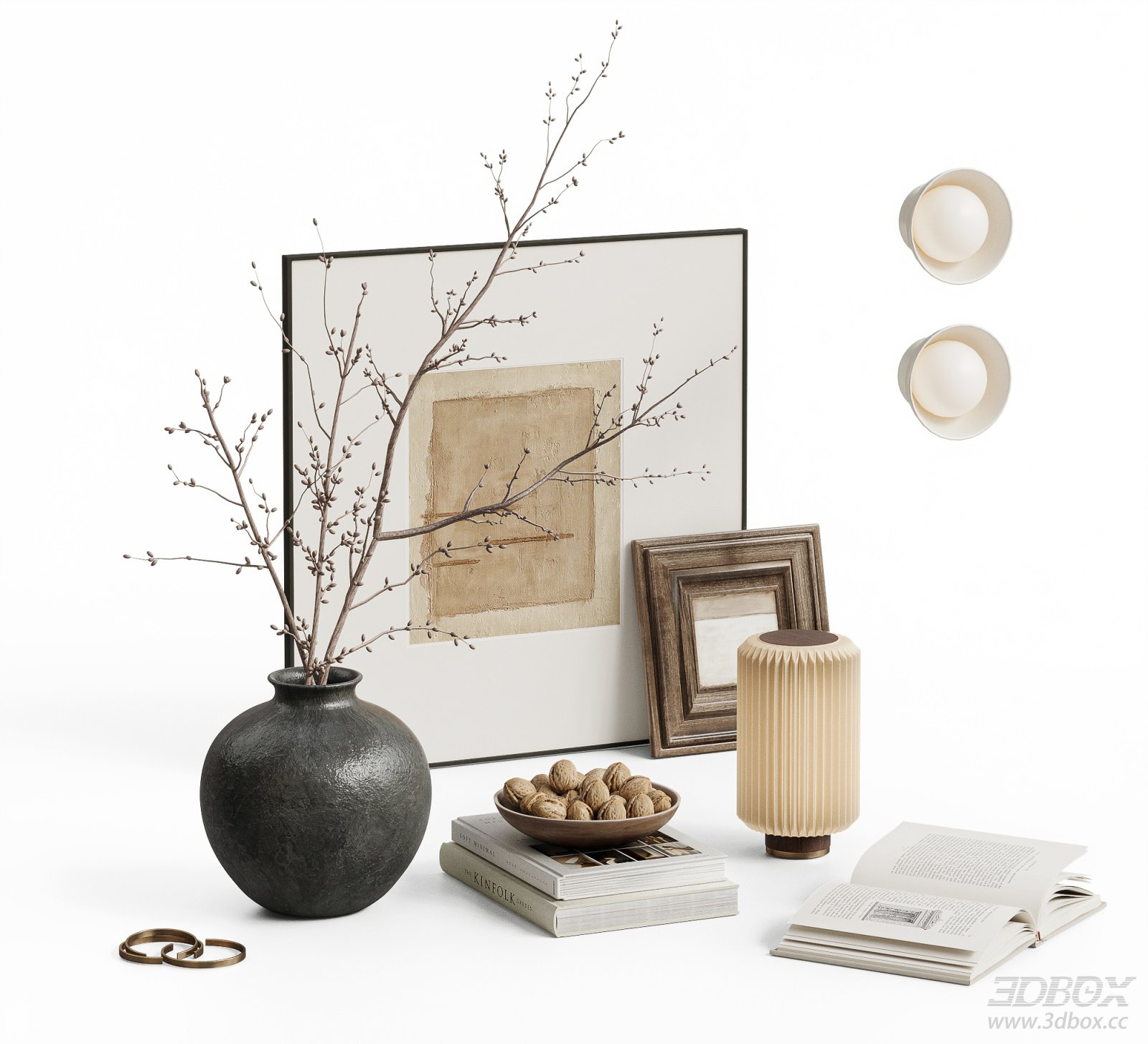 Wabi Sabi Decorative Set Vase Books Table Lamp Framed Art