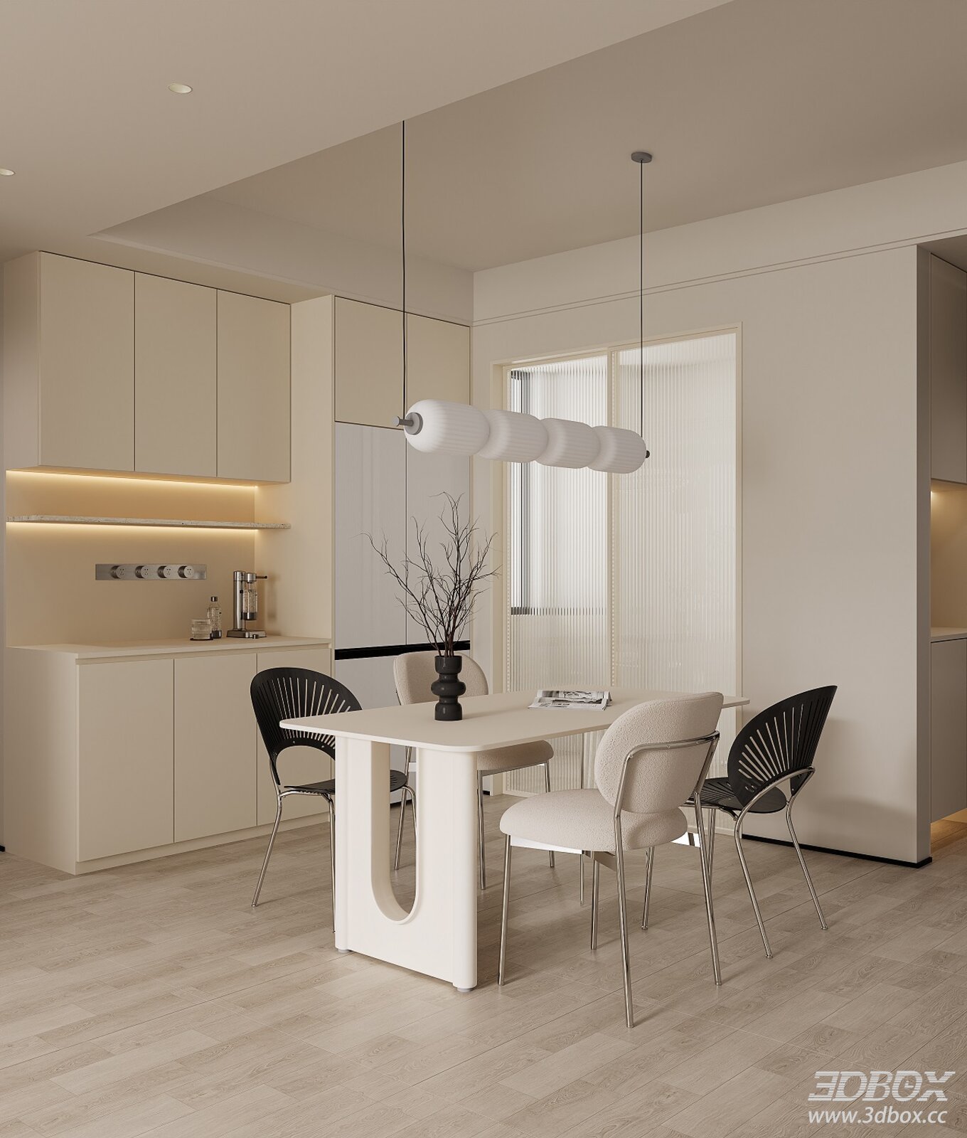 Modern Cream Style Minimalist Dining Room Interior