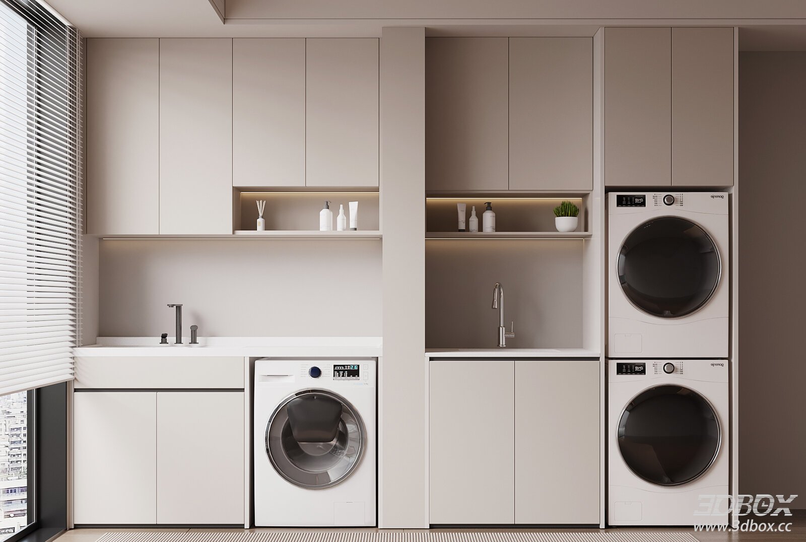 Modern Built-in Laundry Cabinet With Washing Machines