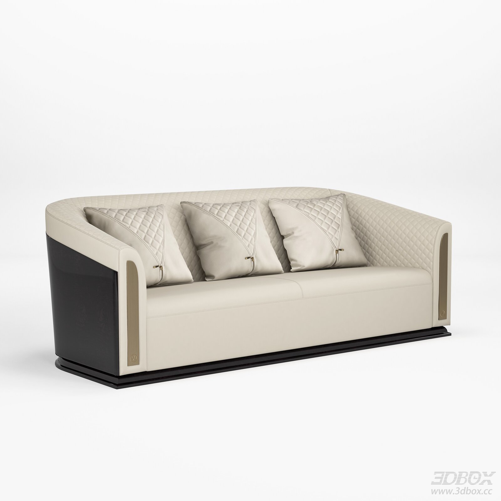Modern Luxury Cream Leather 3-seater Sofa with Quilted Pillows