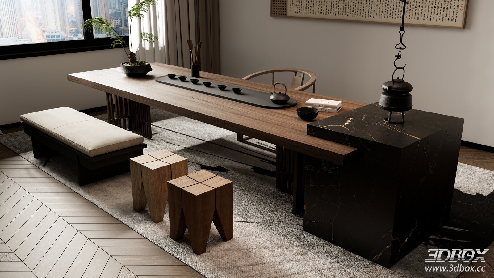 New Chinese Style Tea Room Table and Seating Set