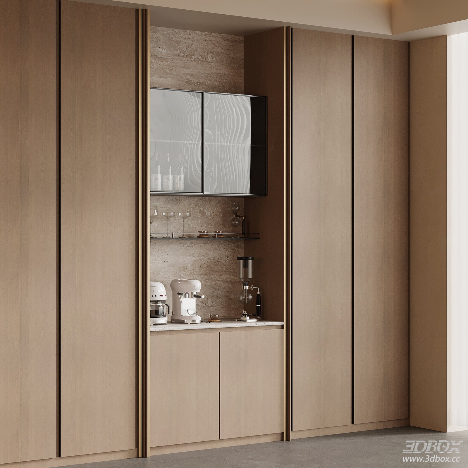 Wabi Sabi Style Wooden Wine Cabinet with Glass Door