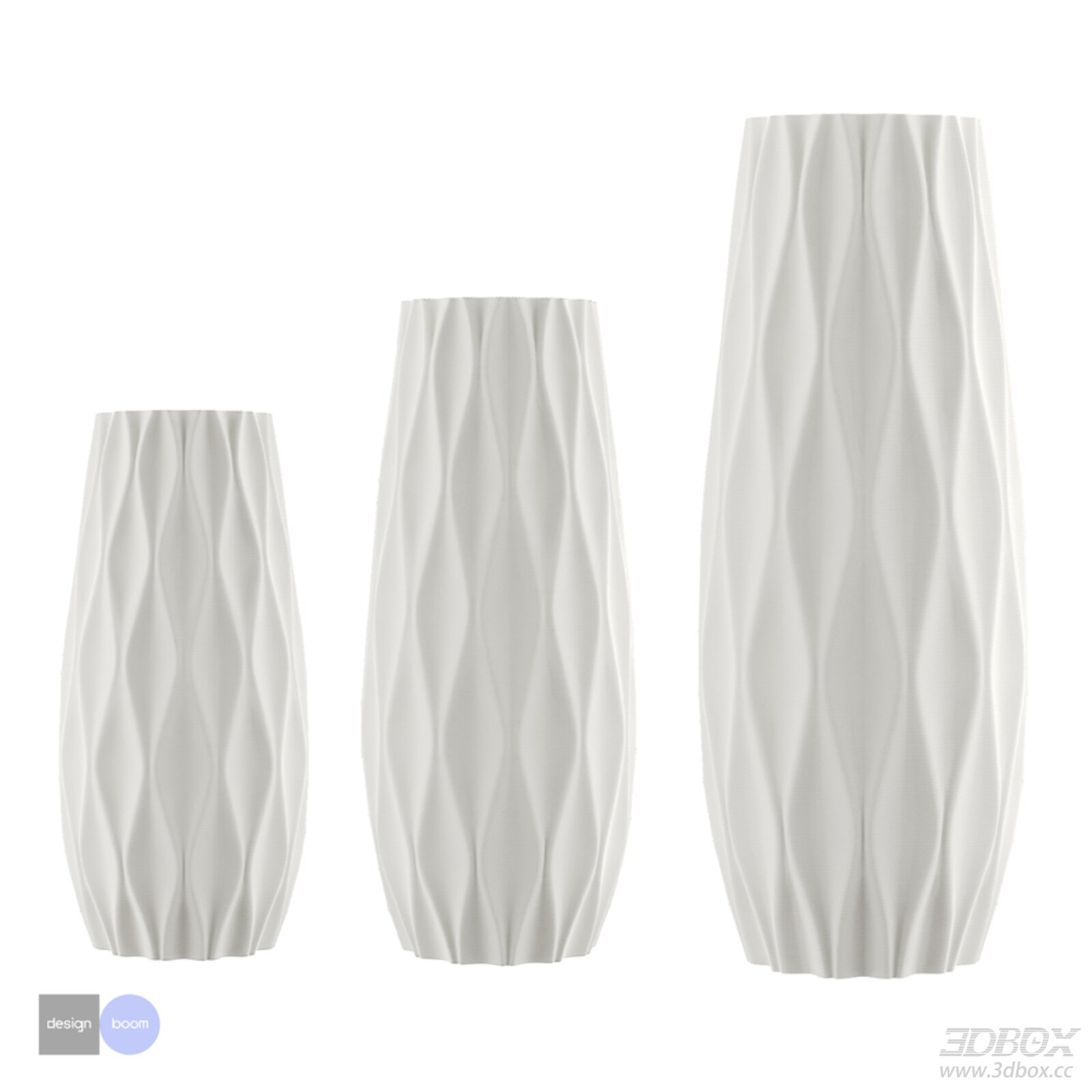 White Wavy Textured Ceramic Vase Set