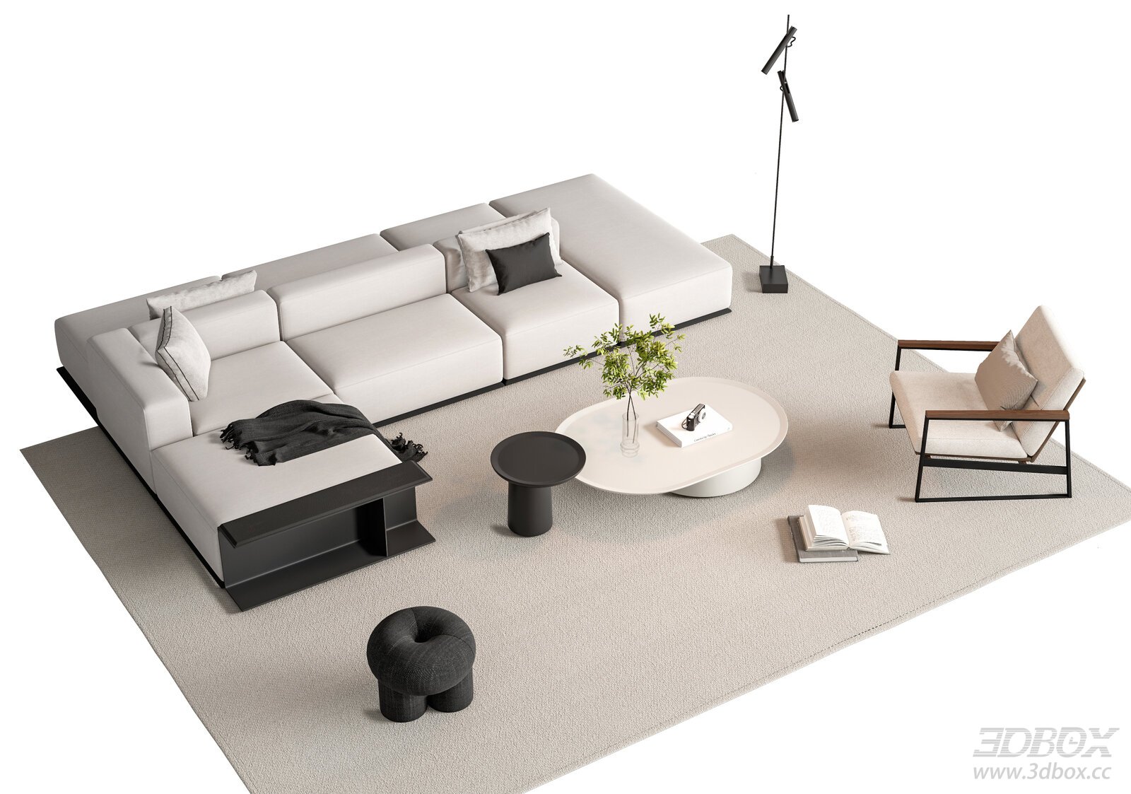Modern Minimalist Fabric Sofa Set with Coffee Table and Armchair