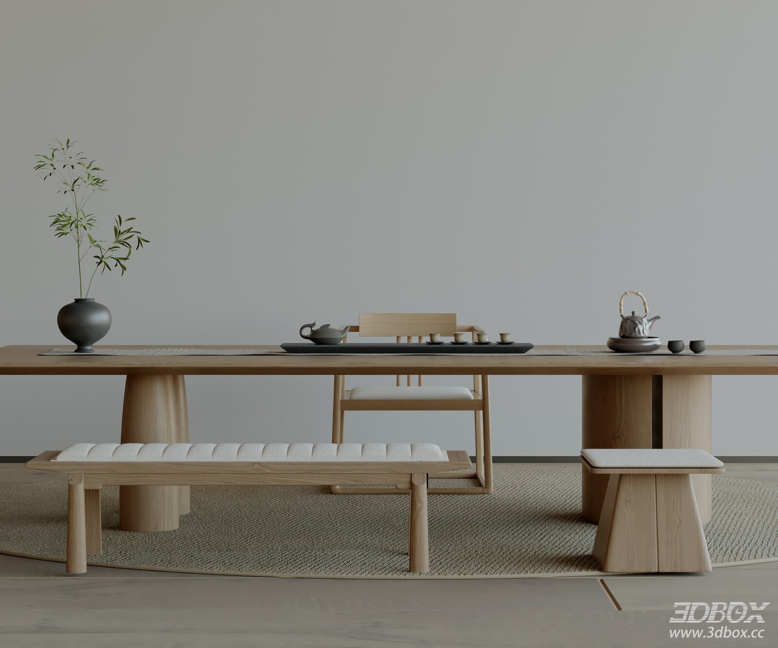 Modern Minimalist Wooden Tea Room Scene