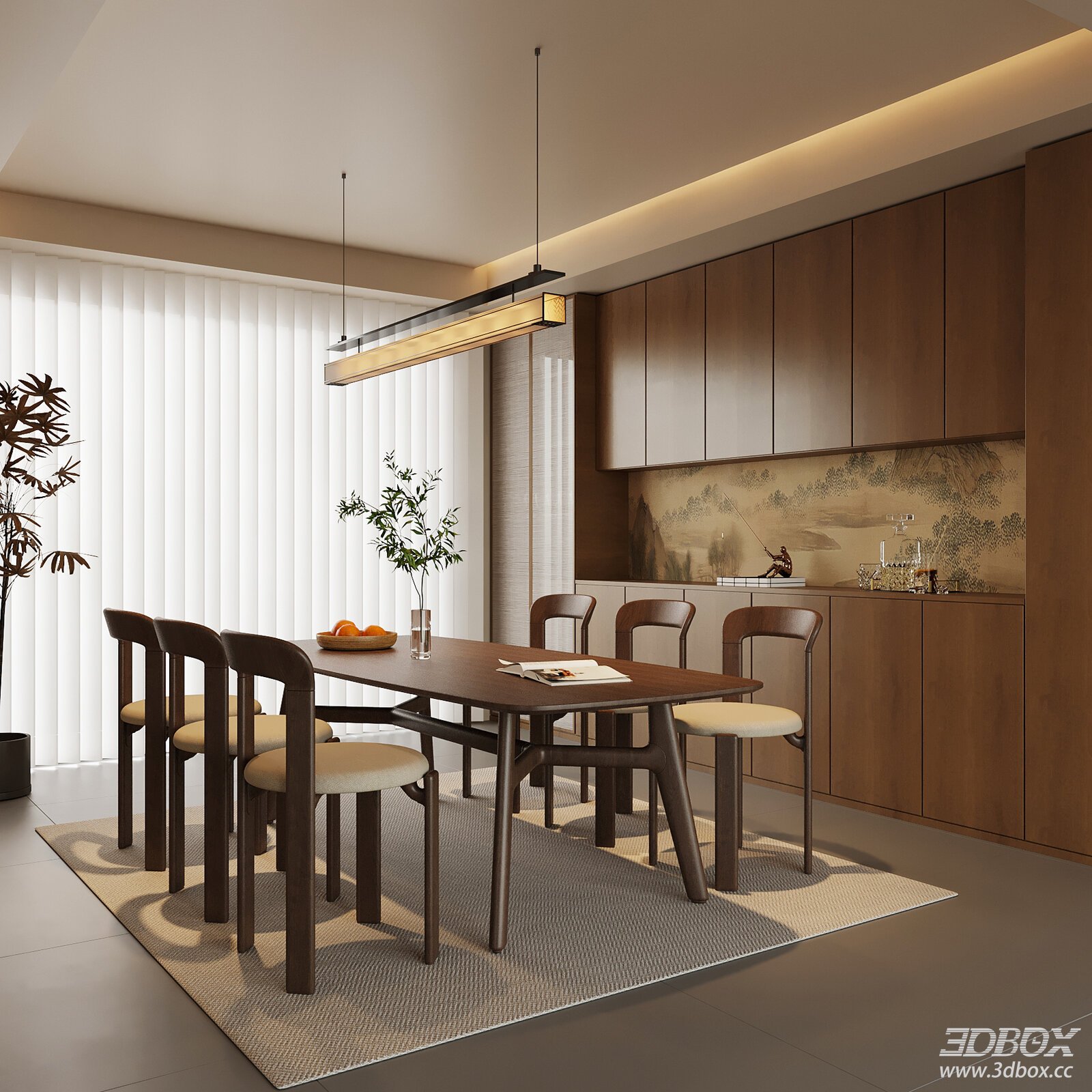 New Chinese Style Dining Room with Dining Table Chairs Sideboard