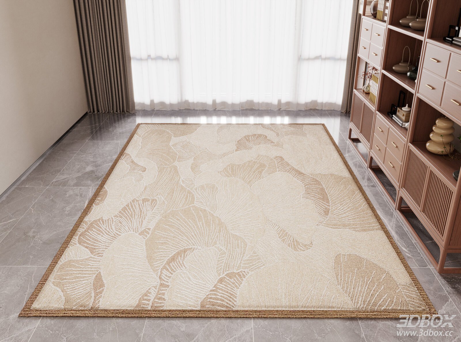 New Chinese Style Beige Floral Pattern Carpet