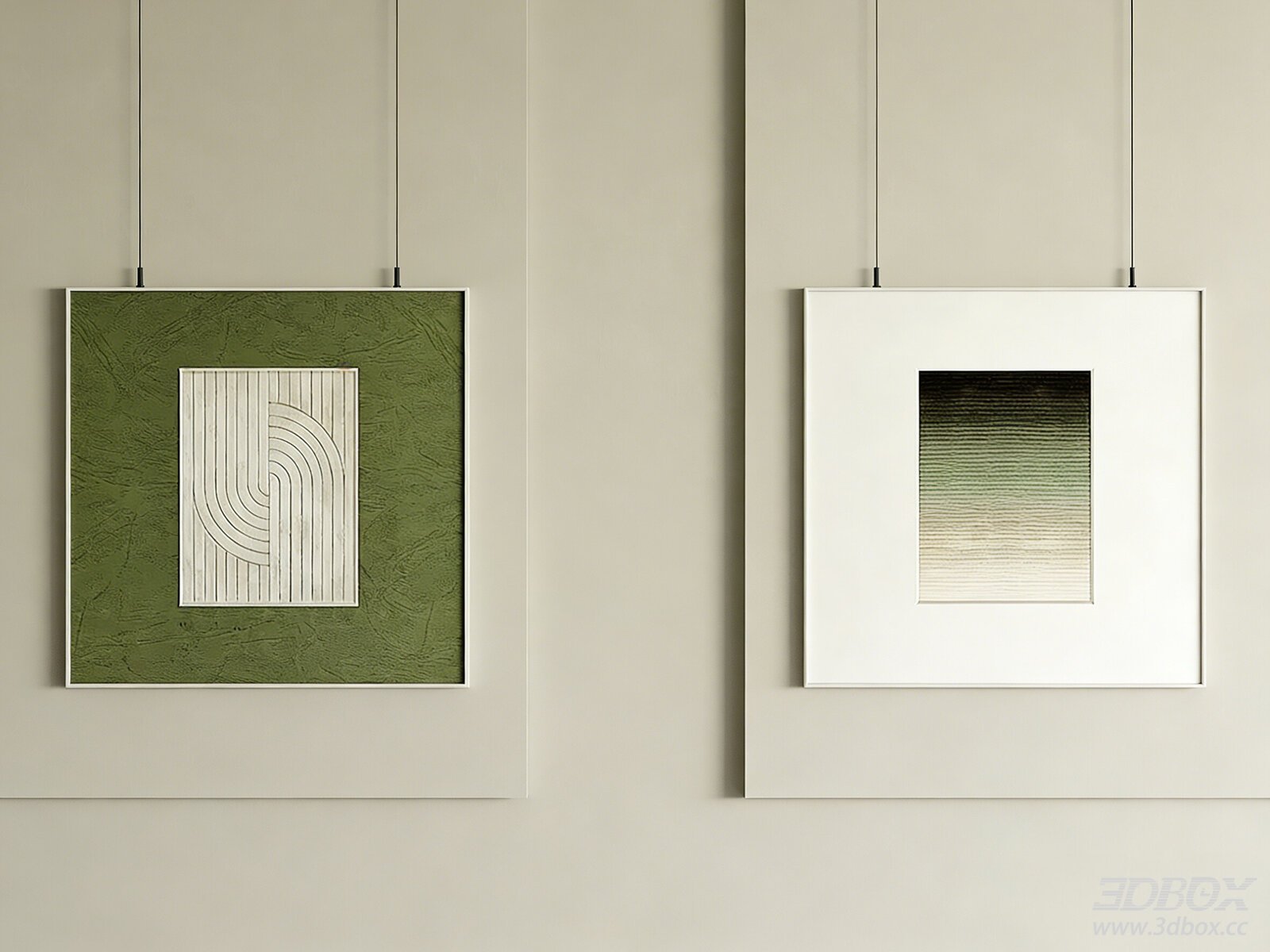Modern Minimalist Green Abstract Wall Art Framed Set