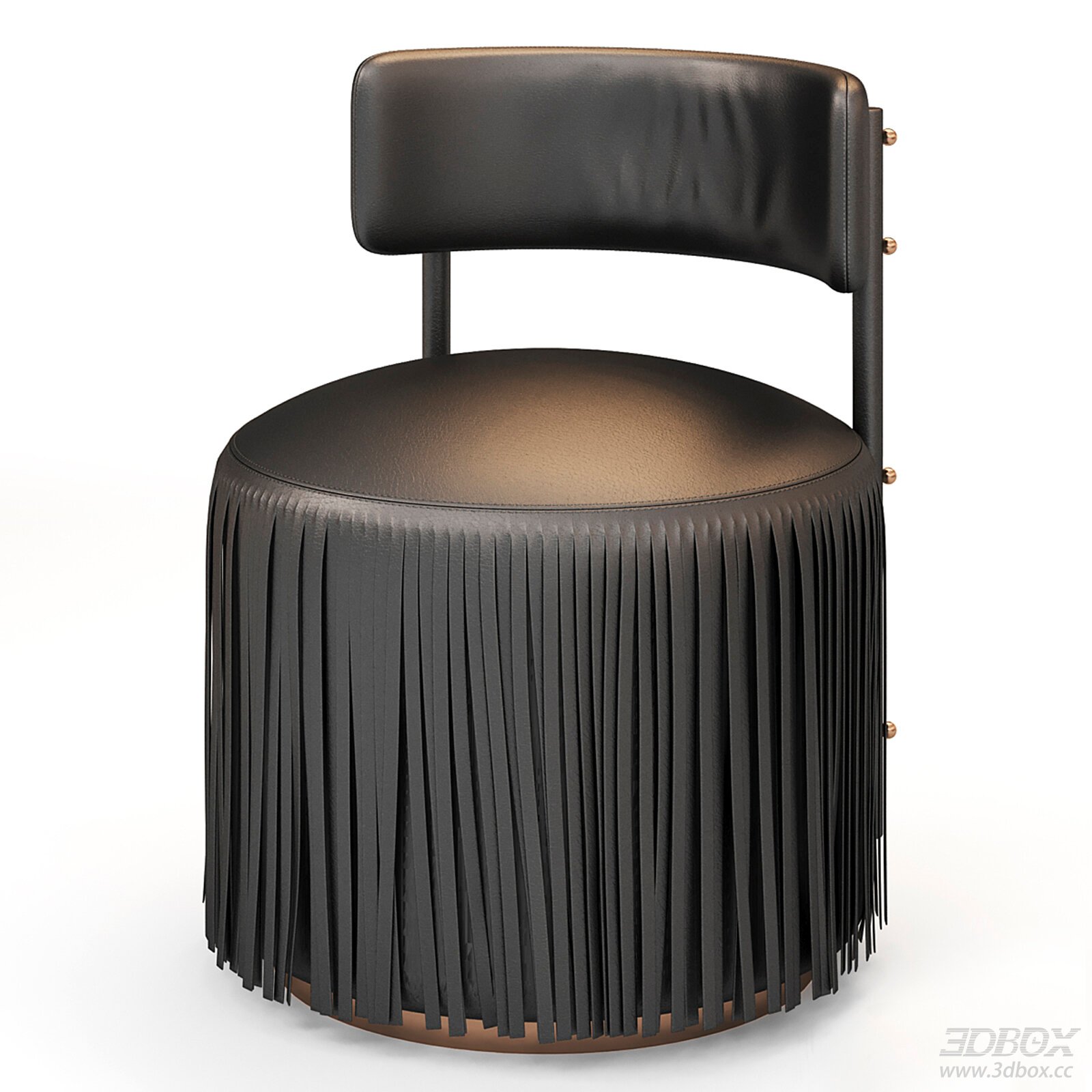 Modern Black Leather Tassel Armchair Round Stool